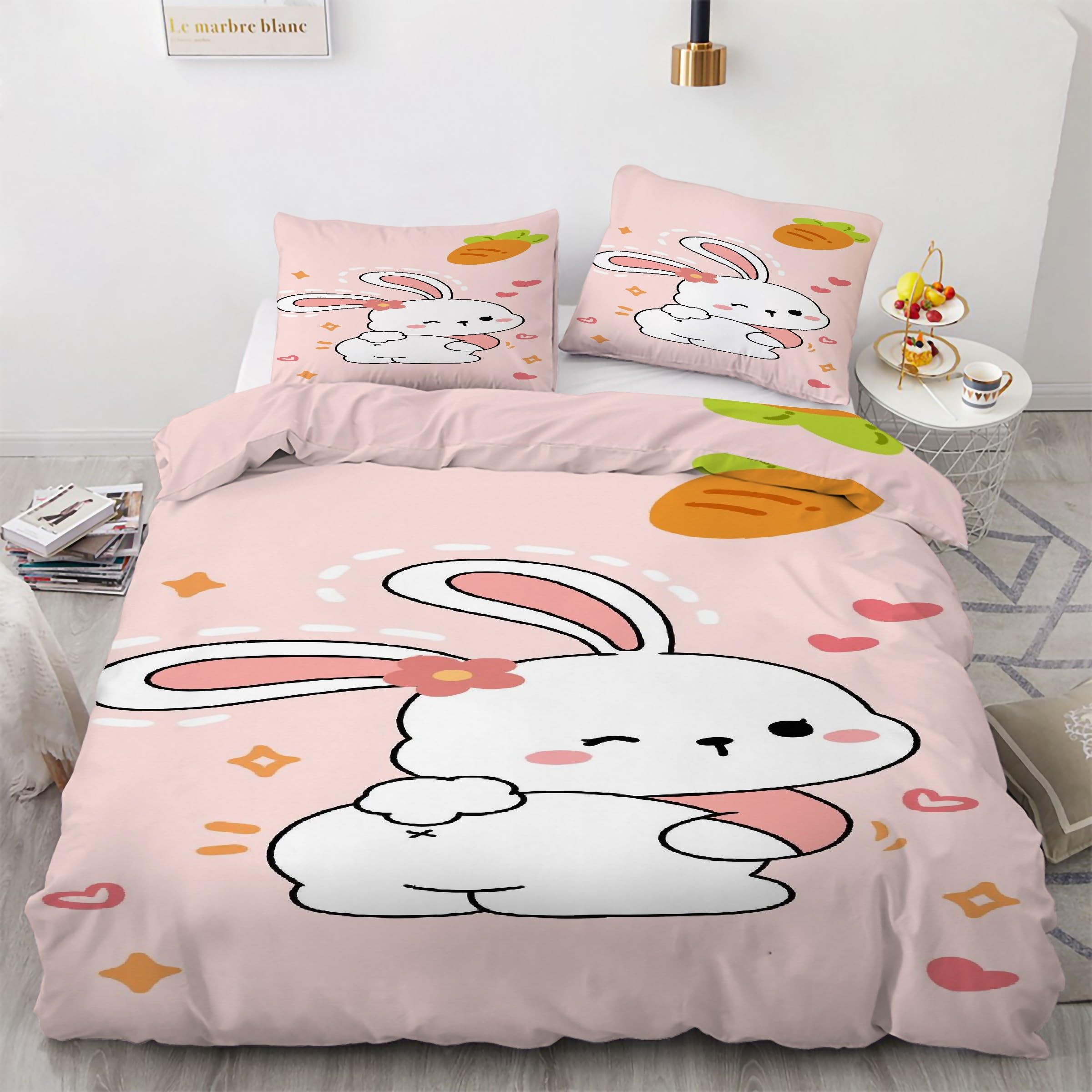 Housse de couette fermeture éclair 220x240 rose lapin pour lit double