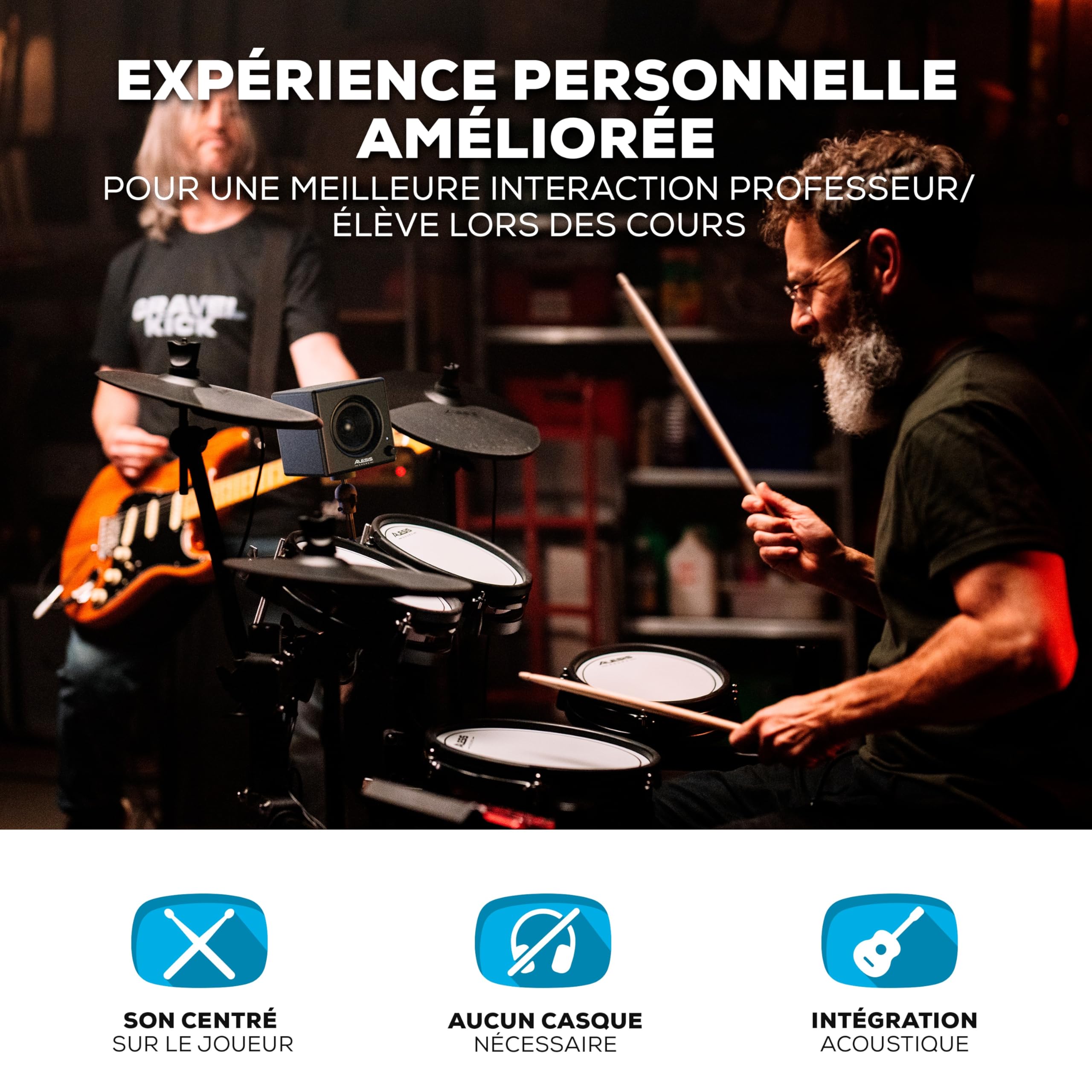 Alesis Nitro Amp - Haut-Parleur de Batterie Électronique 3" Actif 70 W Compact pour l'entraînement et Les Leçons, montable sur Rack avec Les Pinces incluses