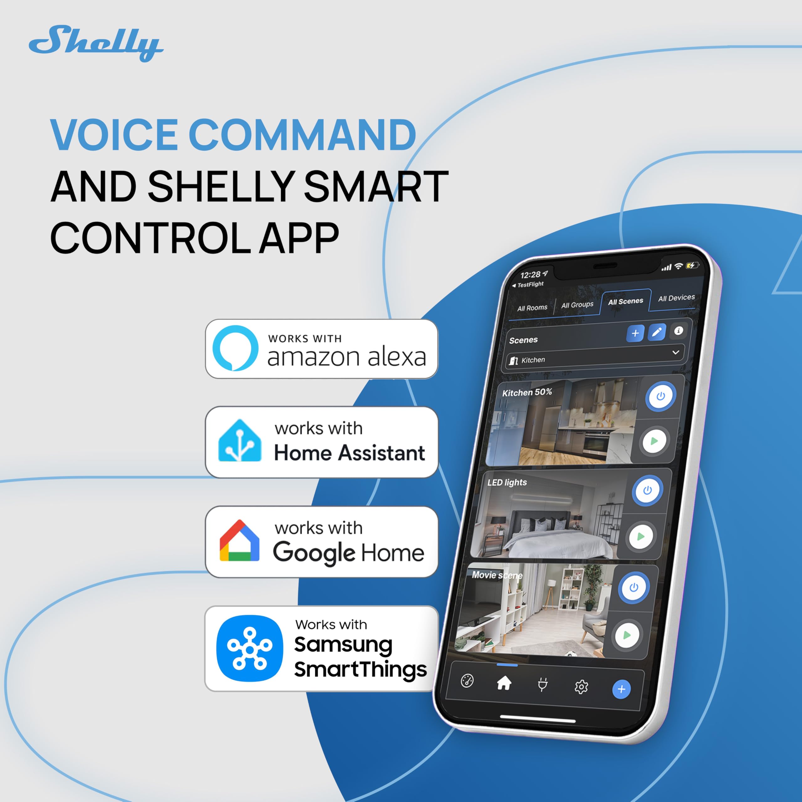 Shelly Wall Display x2 Negro y BLU H&T Negro - Panel de control domótico Wi-Fi con termómetro, higrómetro, pantalla táctil de 6,95'', interruptor 5A, termostato, Shelly App y Home Assistant