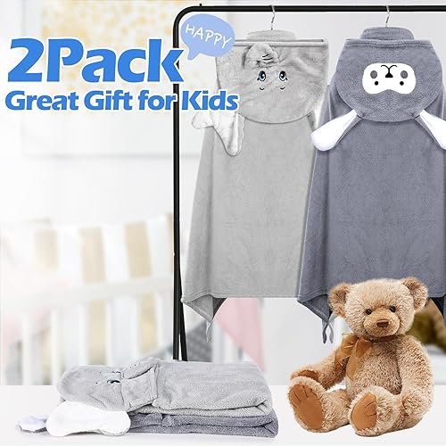 Miniatura 7 de Preboun 2 toallas con capucha para niños, tamaño grande, 27.5 x 50 pulgadas, toalla de baño para niños de 3 a 10 años, toalla de baño suave con