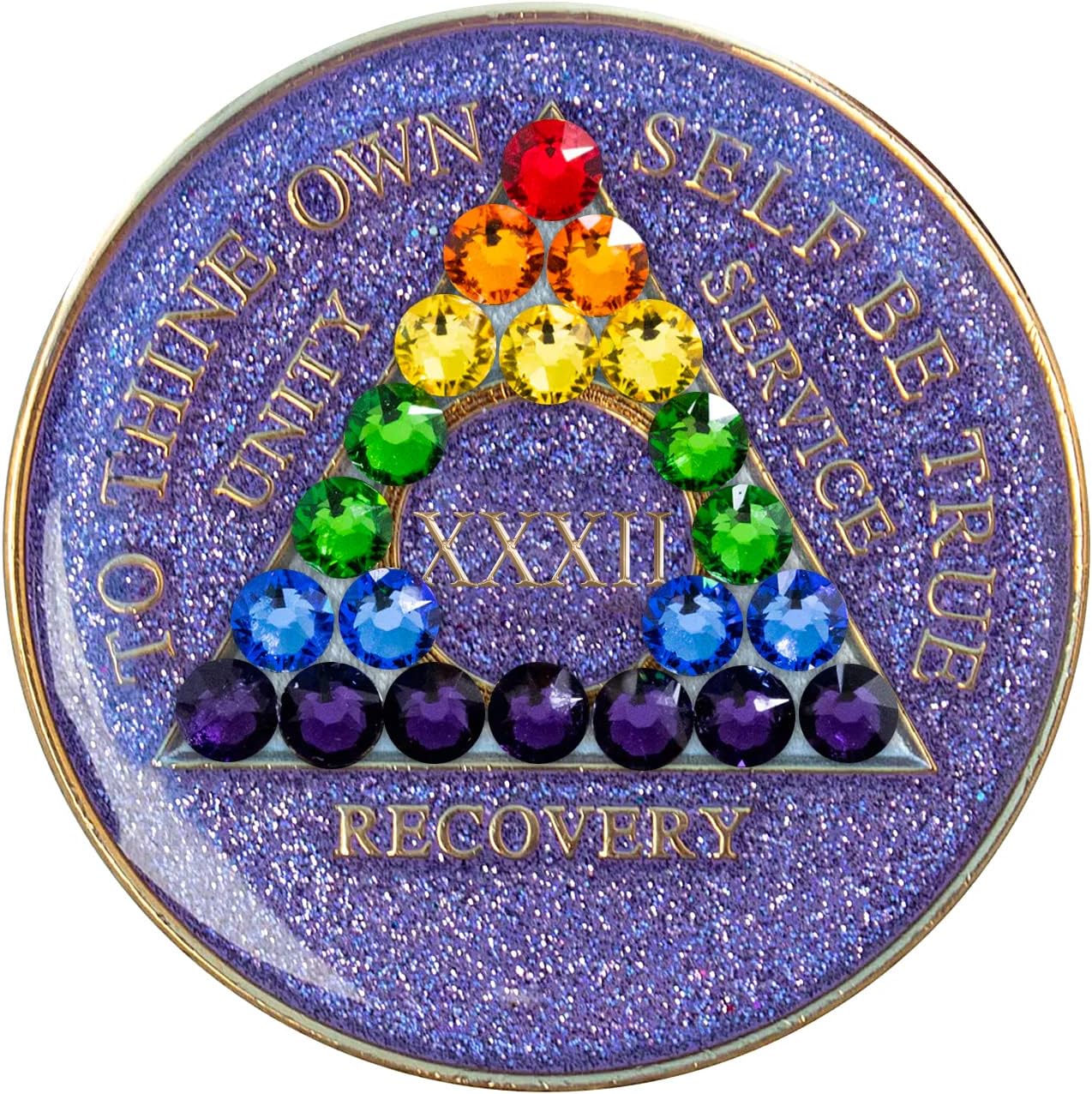 Sobriety Chip AA Rainbow Bling Crystallized Glitter Purple Triplate (32 Year)