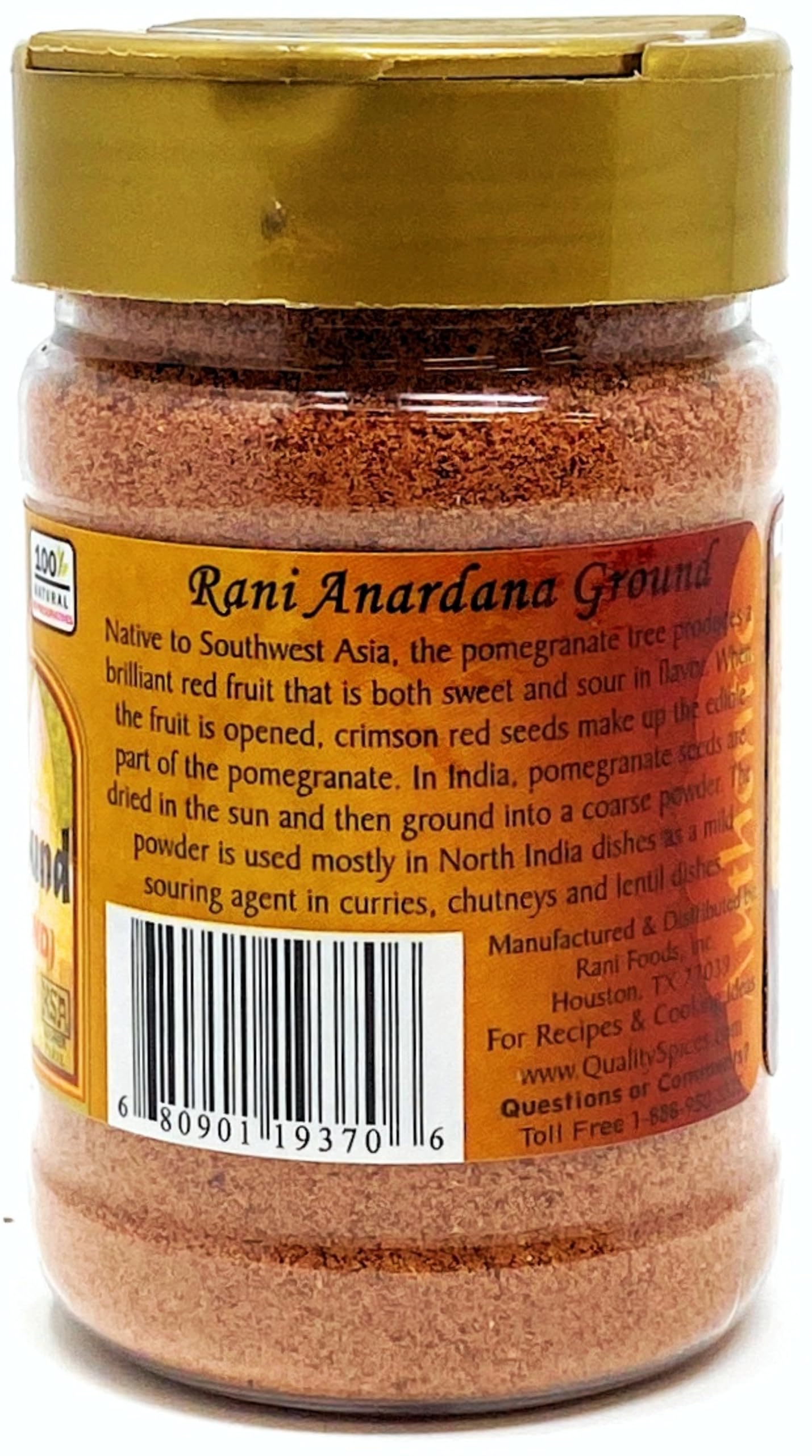 Rani Anardana (Pomegranate) Ground, Indian Spice 3oz (85g) PET Jar ~ All Natural | No Color | Gluten Friendly | Vegan | NON-GMO | No Salt or fillers | Indian Origin
