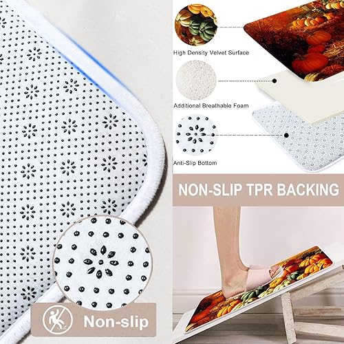 Miniatura 3 de ArtSocket Juego de baño de Acción de Gracias con cortina de ducha y alfombras y accesorios, juego de cortinas de ducha naranja cosecha de madera