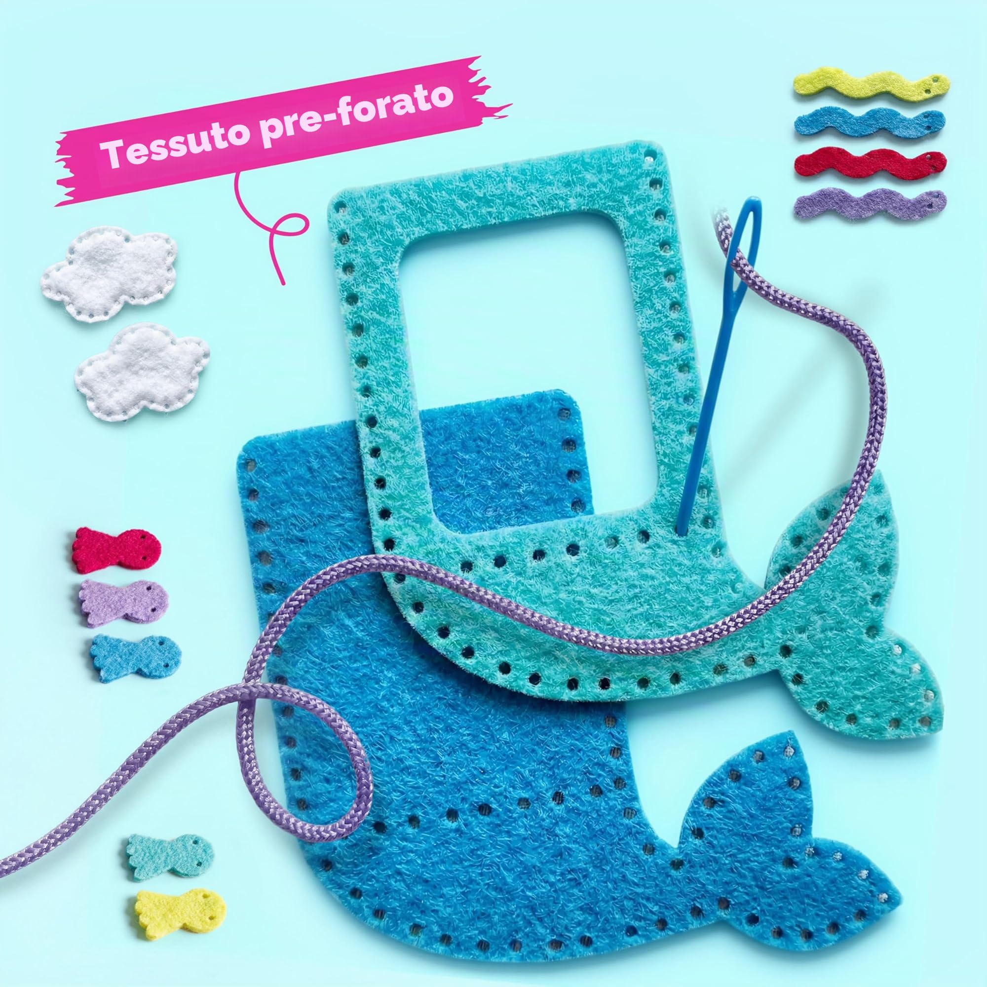 Klever Kits 7 Progetti di Cucito - Il Mio Primo Kit da Cucito in Feltro - Semplici creazioni fai da te con Animali con Cuscino Unicorno e Portacarte Sirena, Regalo per Bambini dai 6 Anni in su