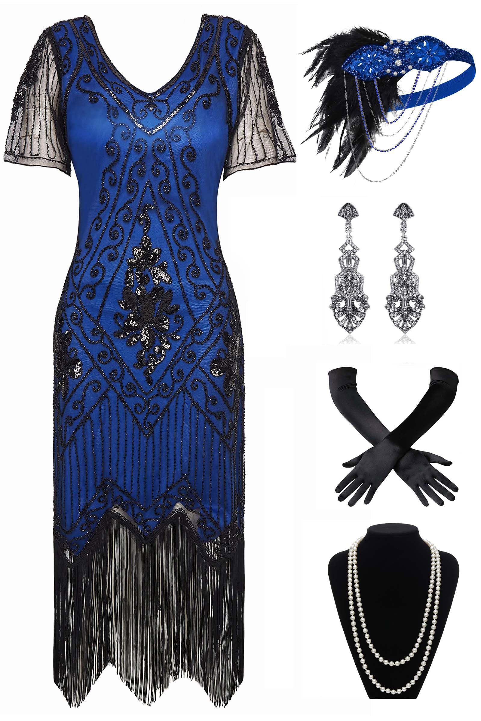 Snapklik.com : 1920s Art Deco Fringed Sequin Dress Set Roaring 20s ...
