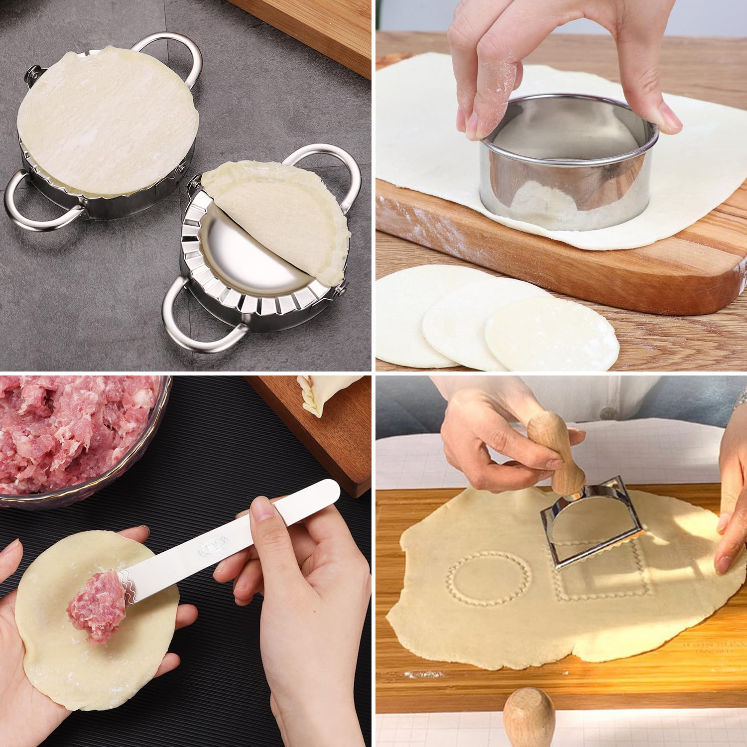 Zestaw 7 foremek do ravioli i pierogów ze stali nierdzewnej, foremka do pierogów z ravioli i kółkami do ciasta