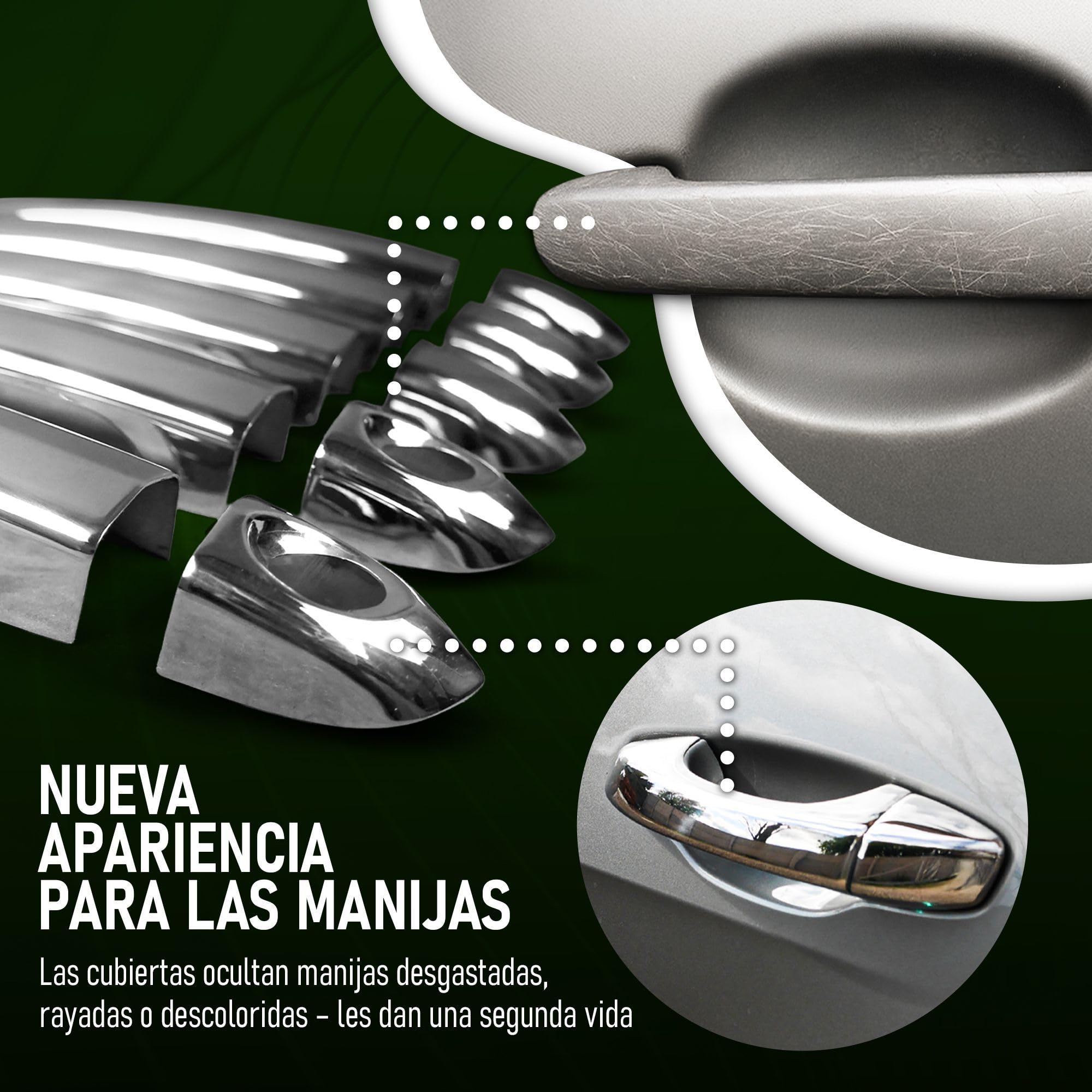CHROMEMASTER | Cubiertas para Manillas Exteriores de Puerta Compatibles con SEAT Ibiza Hatchback 3D 2002-2009 | Acero inoxidable; Color: Cromo; Protección y Nuevo Look para Tus Manillas; Juego: 4 uds.
