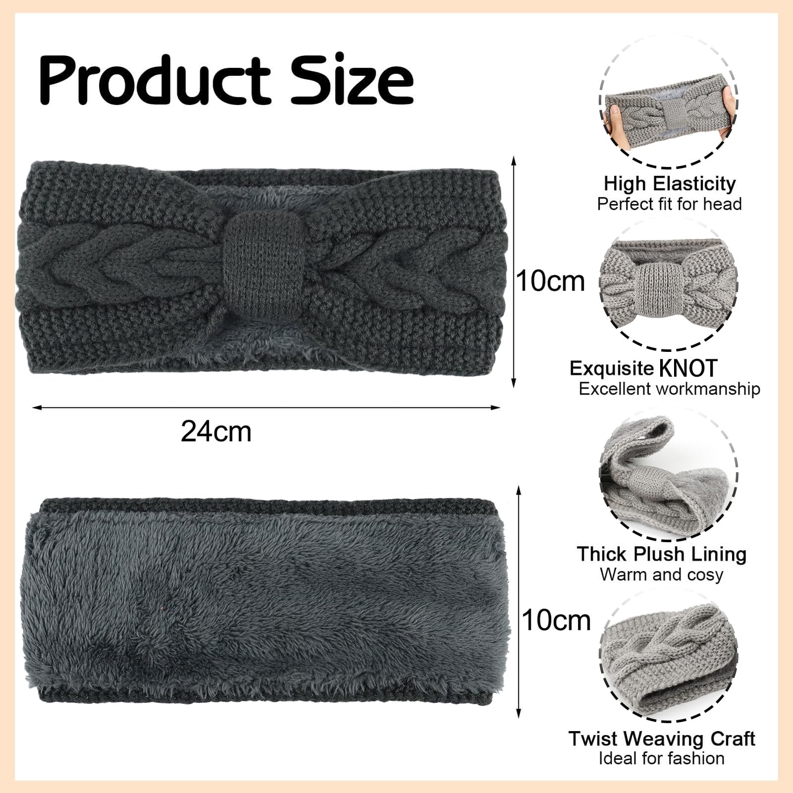 JK Home Winter Knitted Twist Knot Headband - Image 3