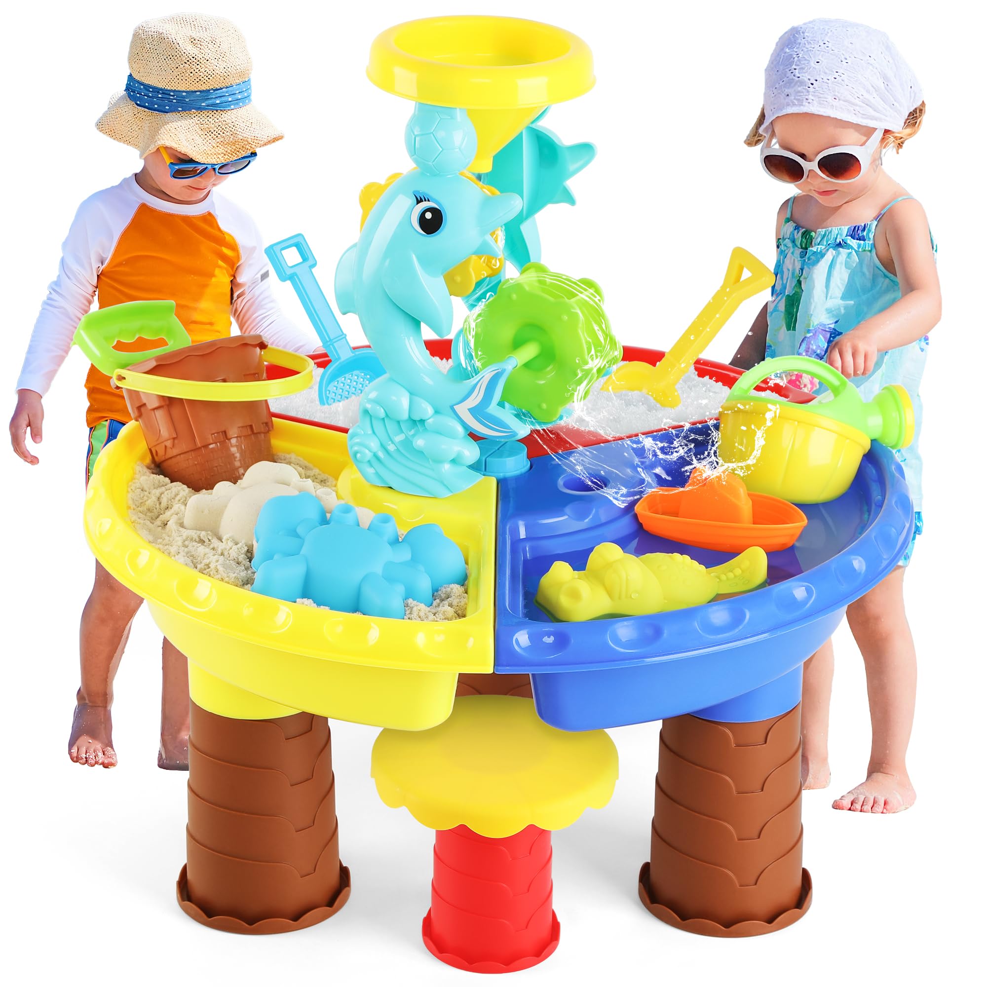 LUYE Kids Sand and Water Table, Outdoor Toddler Activity Table, 3 in 1 Sand Table with Accessories, Summer Toy Outside Water Play Toys Sand Sensory Table for Boys Girls Age 3 4 5 6 7 8+