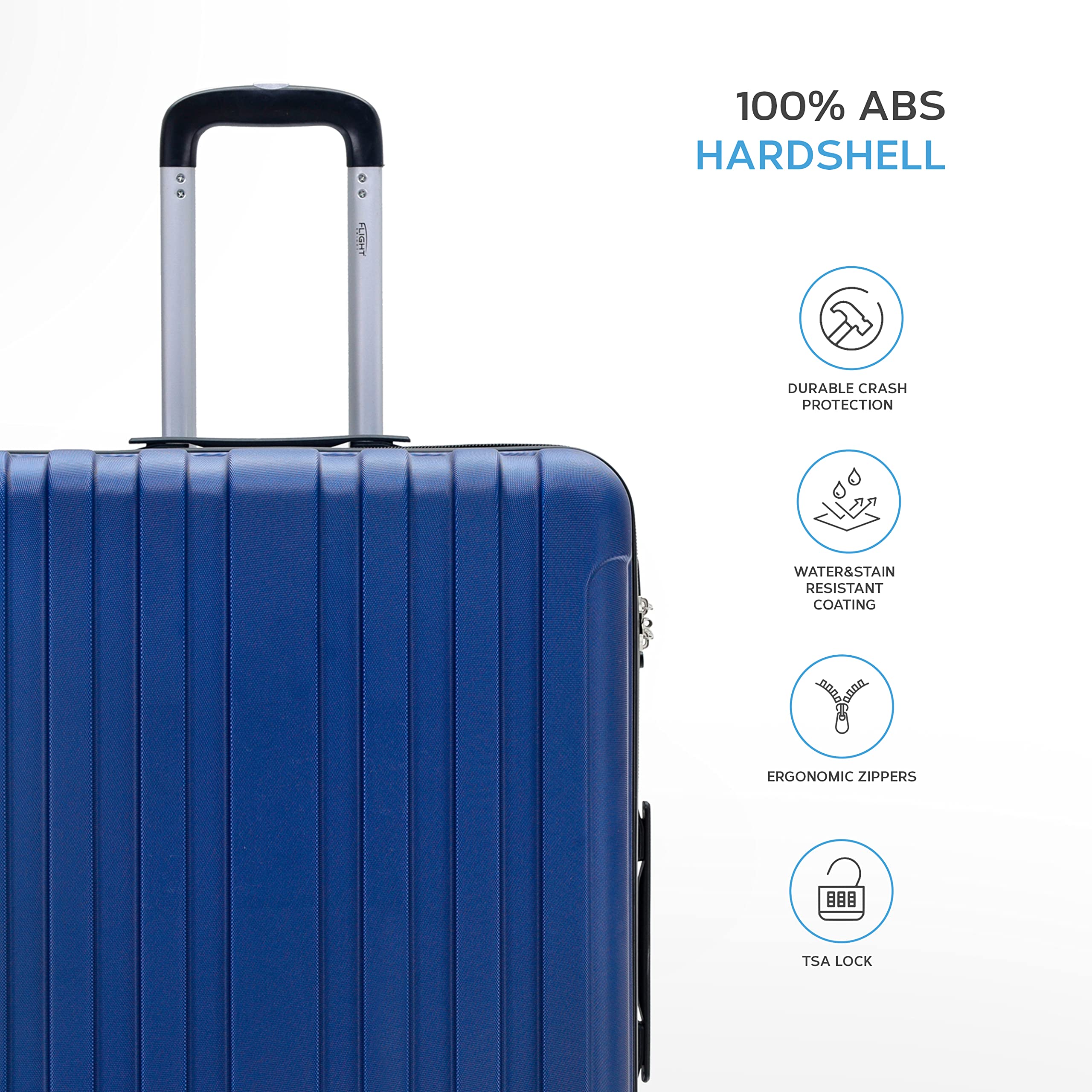 Flight Knight Premium Travel Suitcase - 8 Spinner Wheels - Built-in TSA Combination Lock - Lightweight ABS Hard Shell Carry On Or Check in Luggage - Highly Durable - Approved for Over 100 Airlines