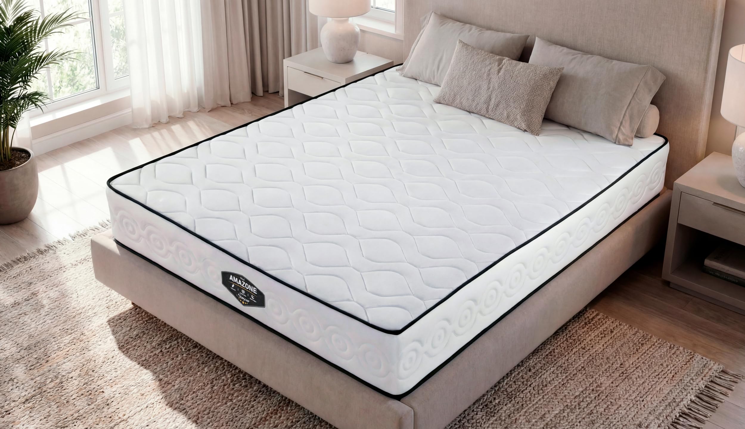 SIMPUR Colchón Amazone de muelles ensacados 150x190, +/-30cm de Altura, firmeza Media Alta, Independencia de lechos, Transpirable, Acolchado Premium y diseño Elegante, Fabricado en España