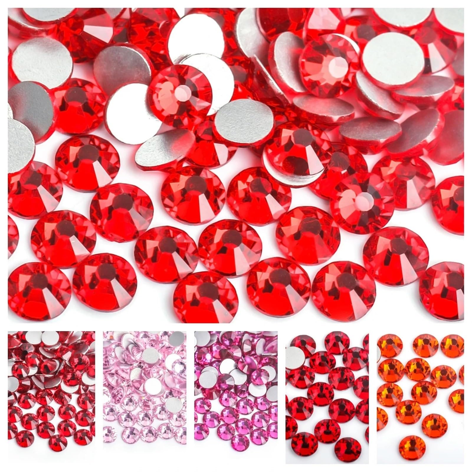 Strass per nail art SS3-SS30, colore rosso scuro chiaro, per nail art (oro rosa arcobaleno, SS16, 1440 pezzi) rosa chiaro, SS34, 288 pezzi