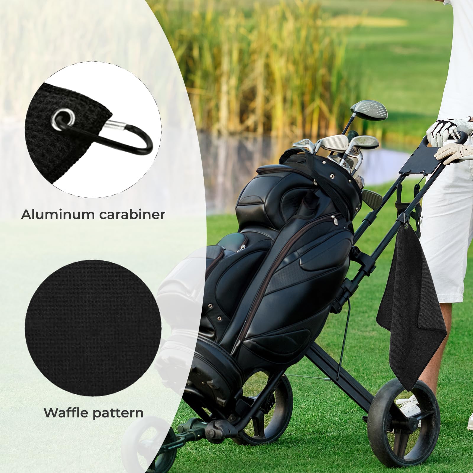 2 Stück Golf Handtuch,Golf Handtucher,Golfhandtuch,Golf Reinigungstuch mit Clip für Golf Yoga Camping Gym 30×50CM,Schwarz