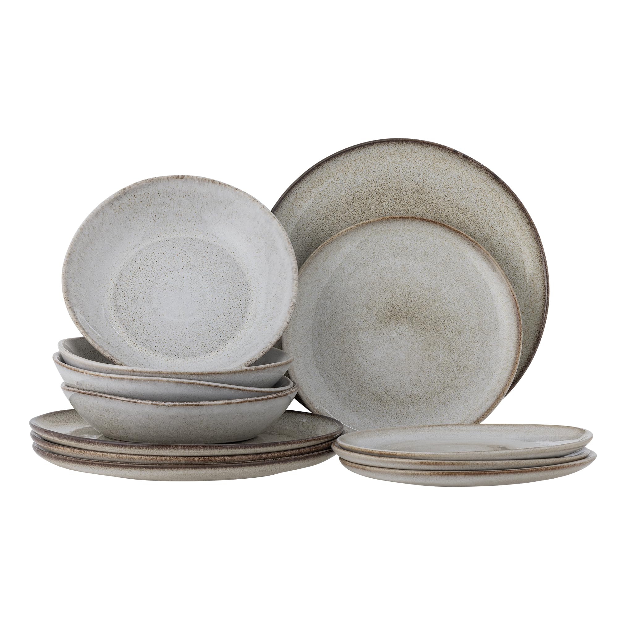 Bloomingville Sandrine Crockery Set, Natural, Stoneware, T:T28.5x/T:T22xH2/B:D22xH5cm, 5, Set of 4x3 Pieces, 450 ml