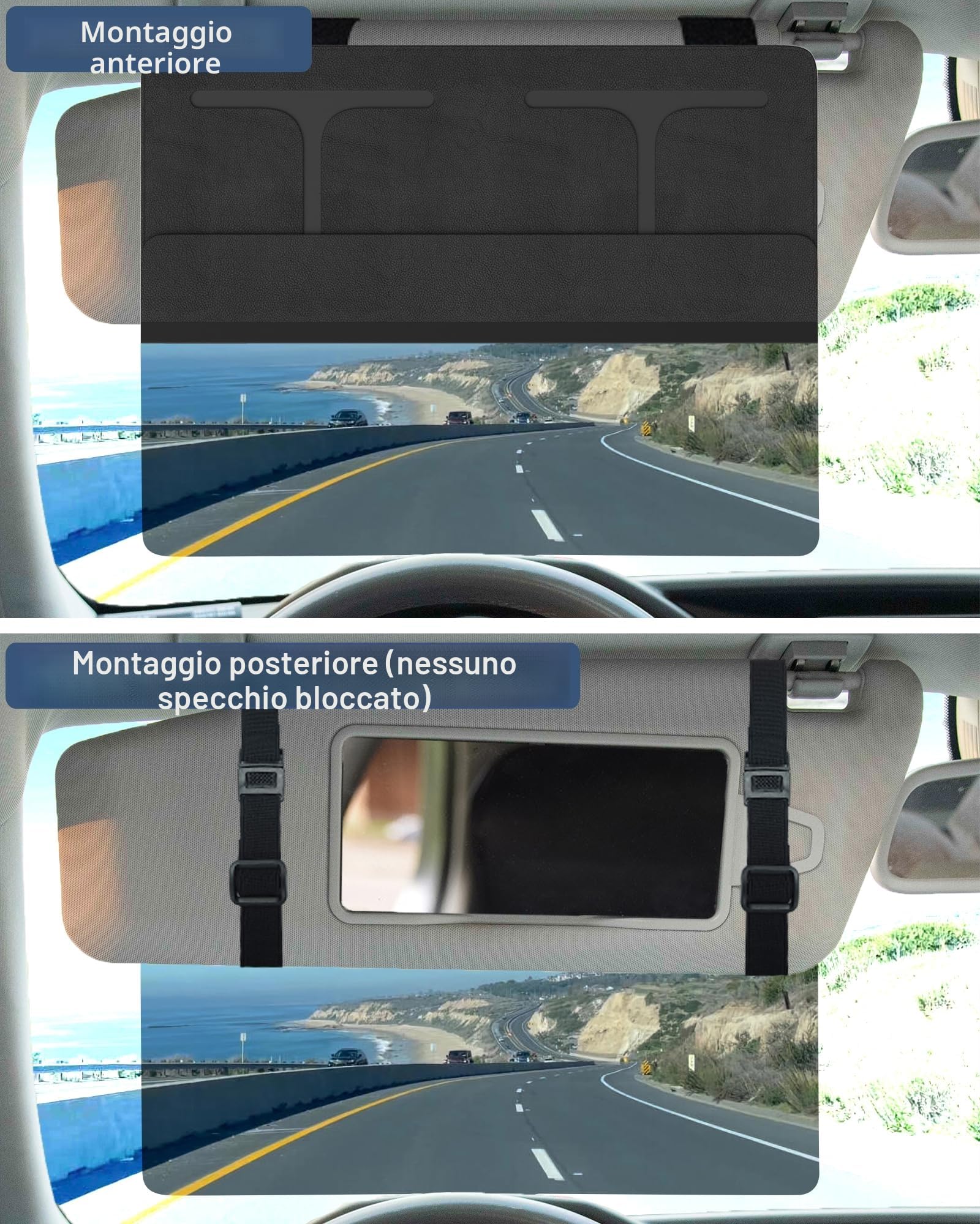 Estensione Visiera Parasole Polarizzata per Auto, Estensione Visiera Auto Sun Blocker, Lente PC Rimovibile Antiriflesso per Espandere Parasole per Guida Sicura, Nero