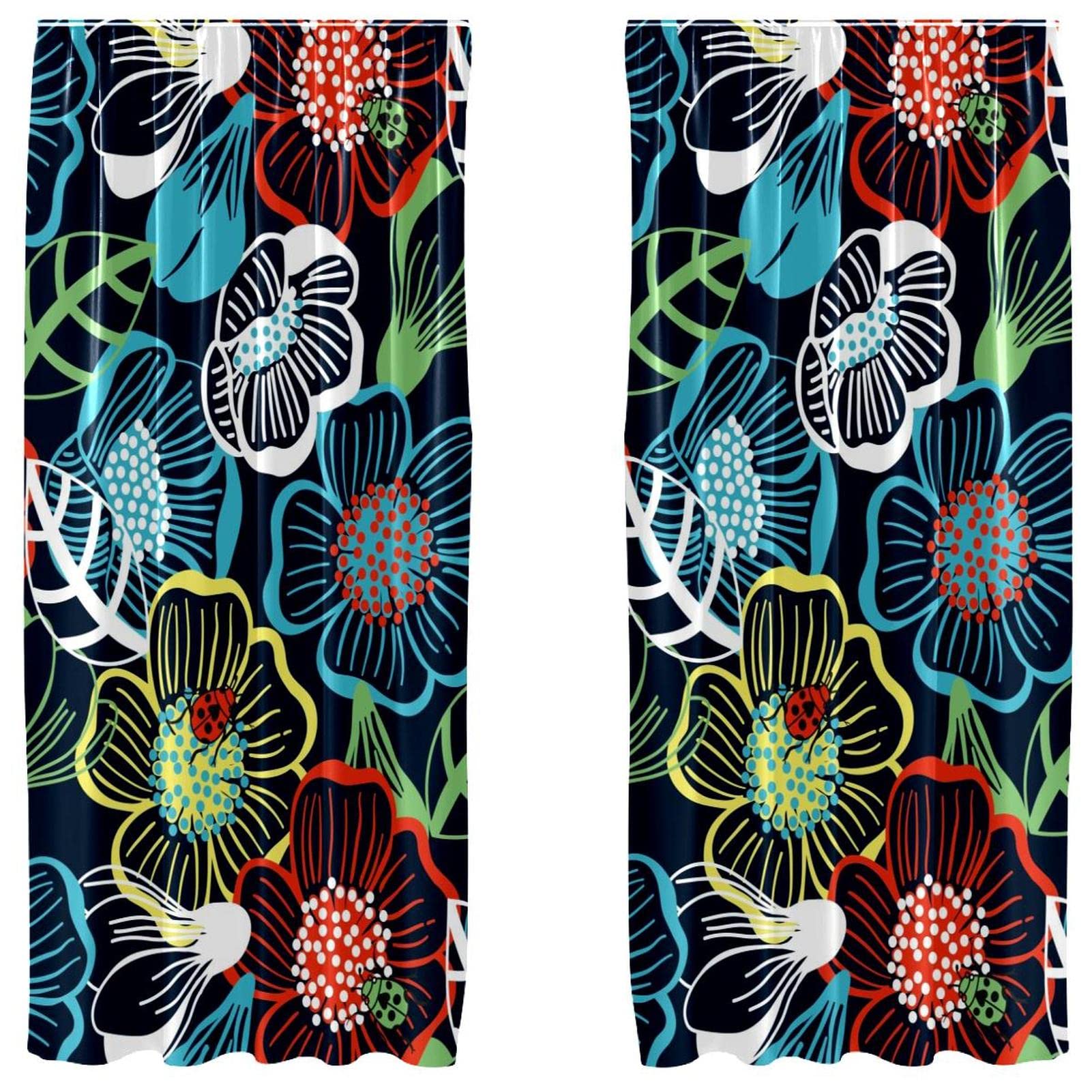 Rideau brise-vue lumineux pour vis-à-vis | Lot de 2 voilages fleuris passe-tringle 140x213