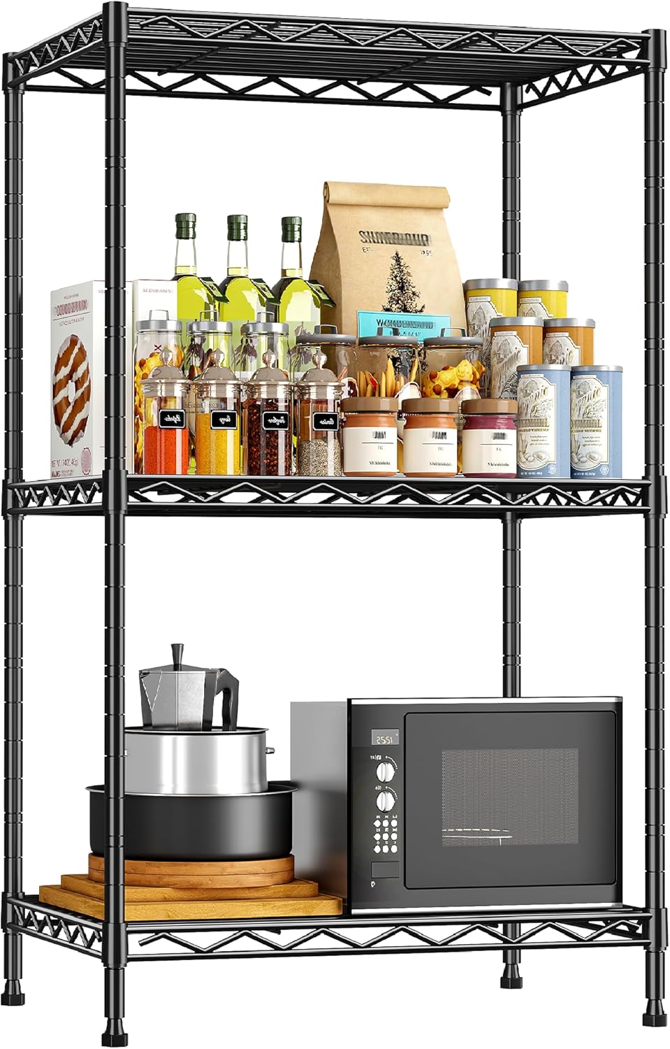 DurayLoly 3 Tier Metal Wire Storage Shelves,Adjustable Small Wire Shelving Unit,Utility Storage Rack for Kitchen,Bedroom,Laundry Room,Pantry & Office,17.7”Wx11.8”Dx35.4”H,Black