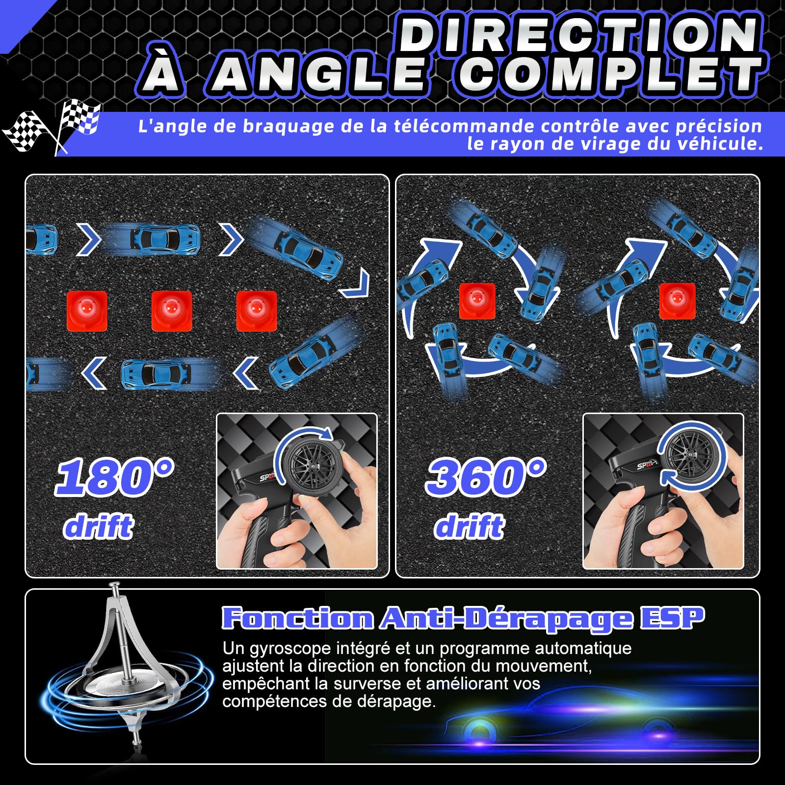 YOOHBERRYS Voiture Télécommandée Drift Pro, 1:43 Mini RC Drift Car, 4WD Dérive Car, Mini Voiture Télécommandée avec Gyros, Lumière LED, 15km/h, Cadeau de Jouet pour Les Enfants de 14+ Ans (Bleu)
