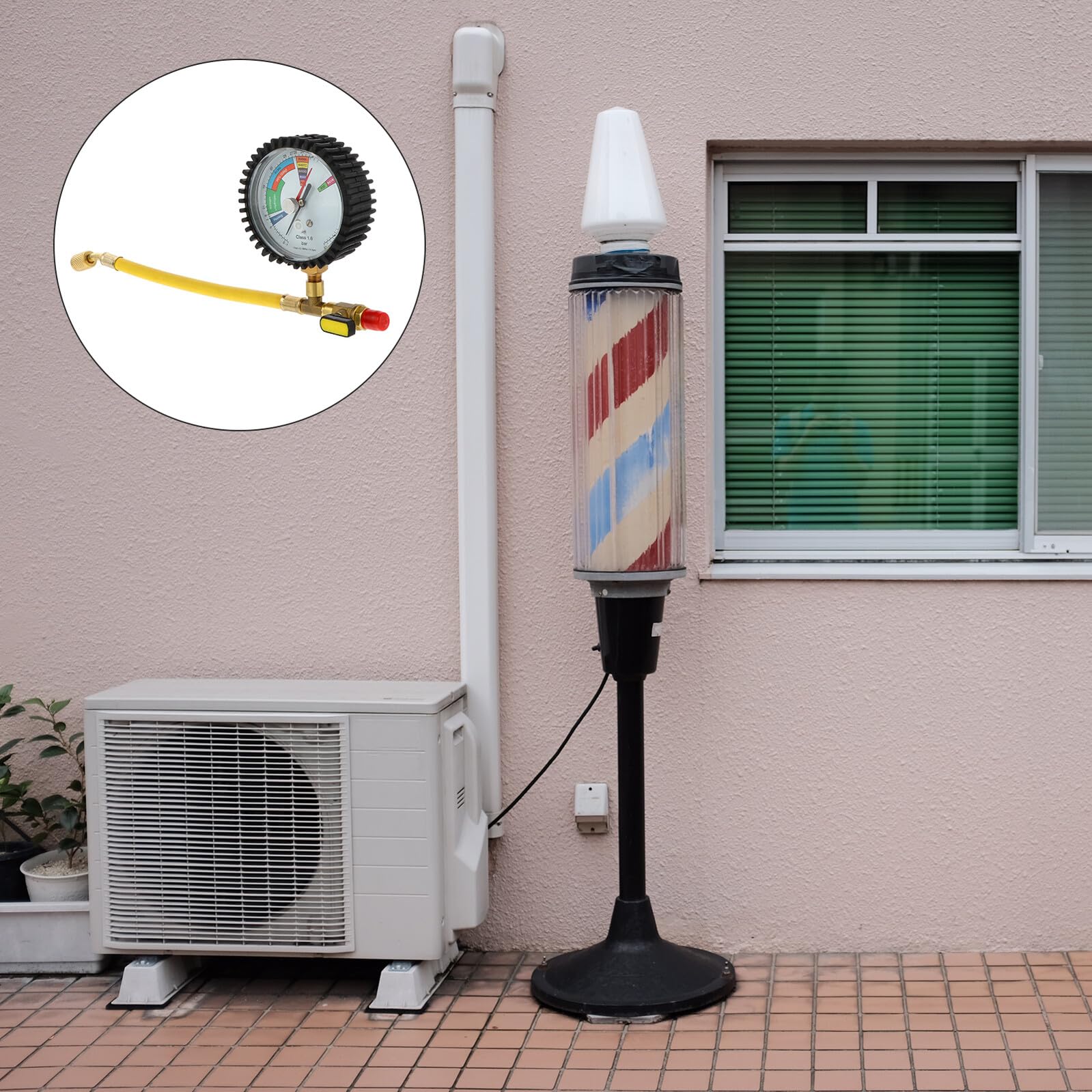 Manómetro de Presión y Pantalla Grande Prueba de Nitrógeno Estructura Esférica de Latón para Aire Acondicionado y Refrigeración para Uso en Coches