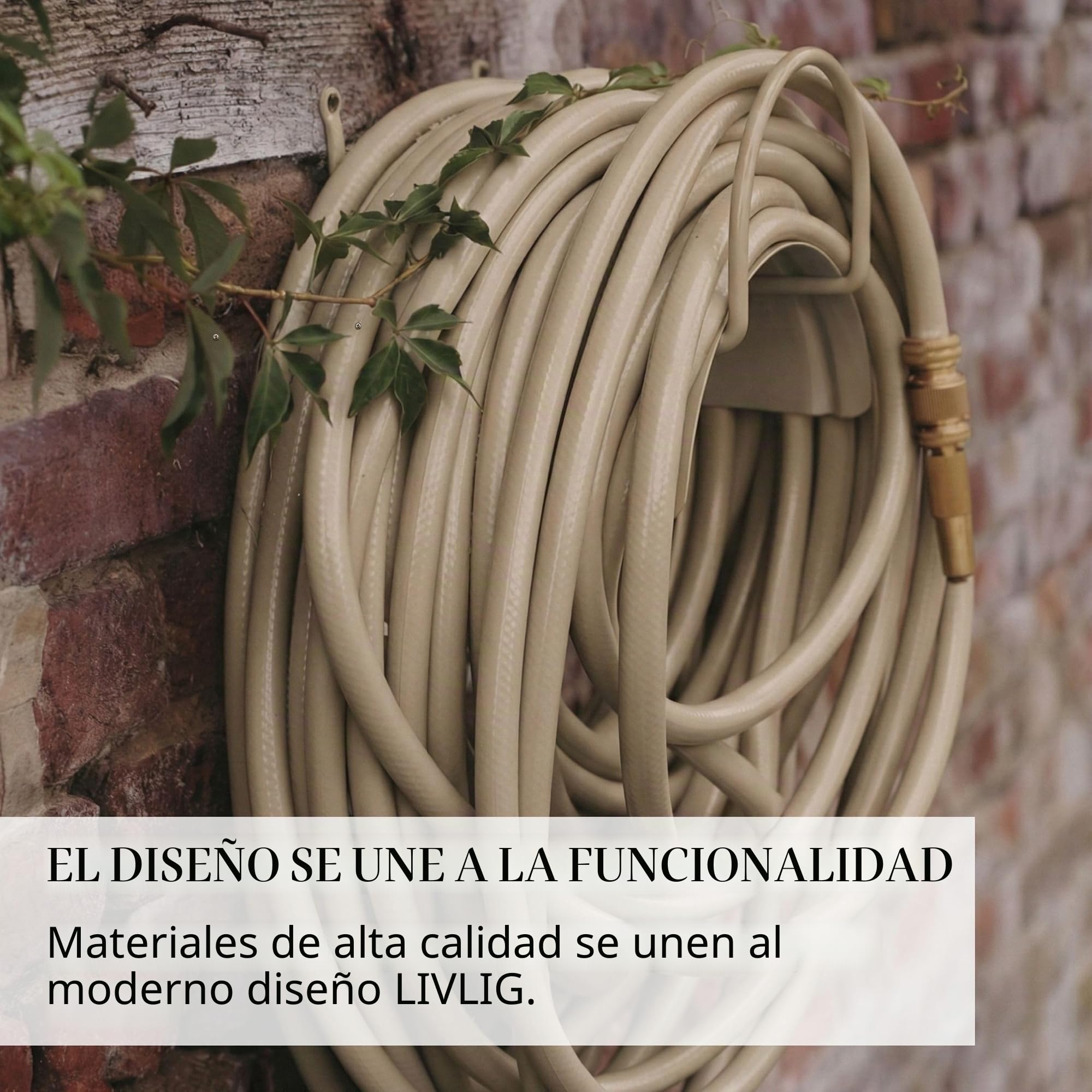 Soporte para manguera de jardín fabricado en Italia, de acero pulverizado, apto para manguera de hasta 25 m, soporte de pared con tornillos y tacos, arena