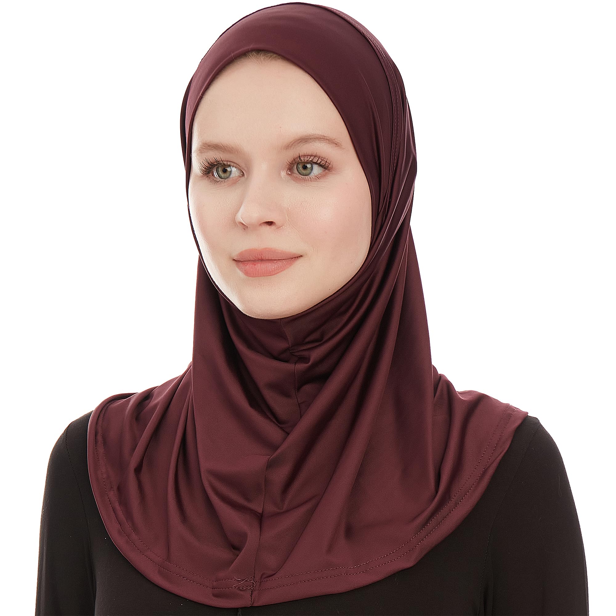Ayisah Women's Plum Plain Ready To Wear Amira Hijab For - Muslim Instant Amira Jersey Scarf – Soft Muslim One Piece Instant Hijab Headscarf