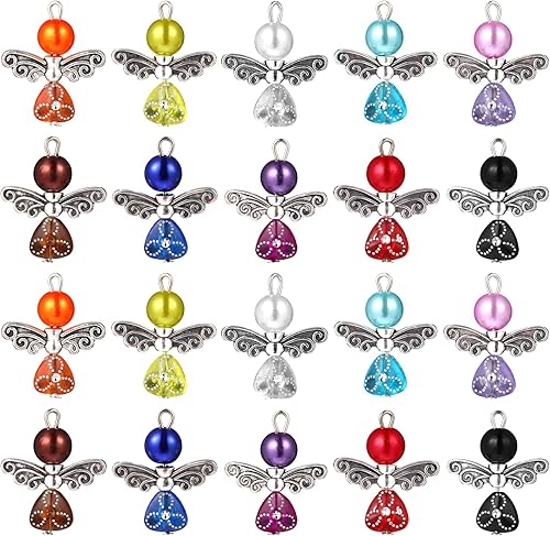 20 piezas de dijes de ala de ángel colorido colgante de perlas perlas fabricación de joyas DIY accesorios para collares, pulseras y aretes