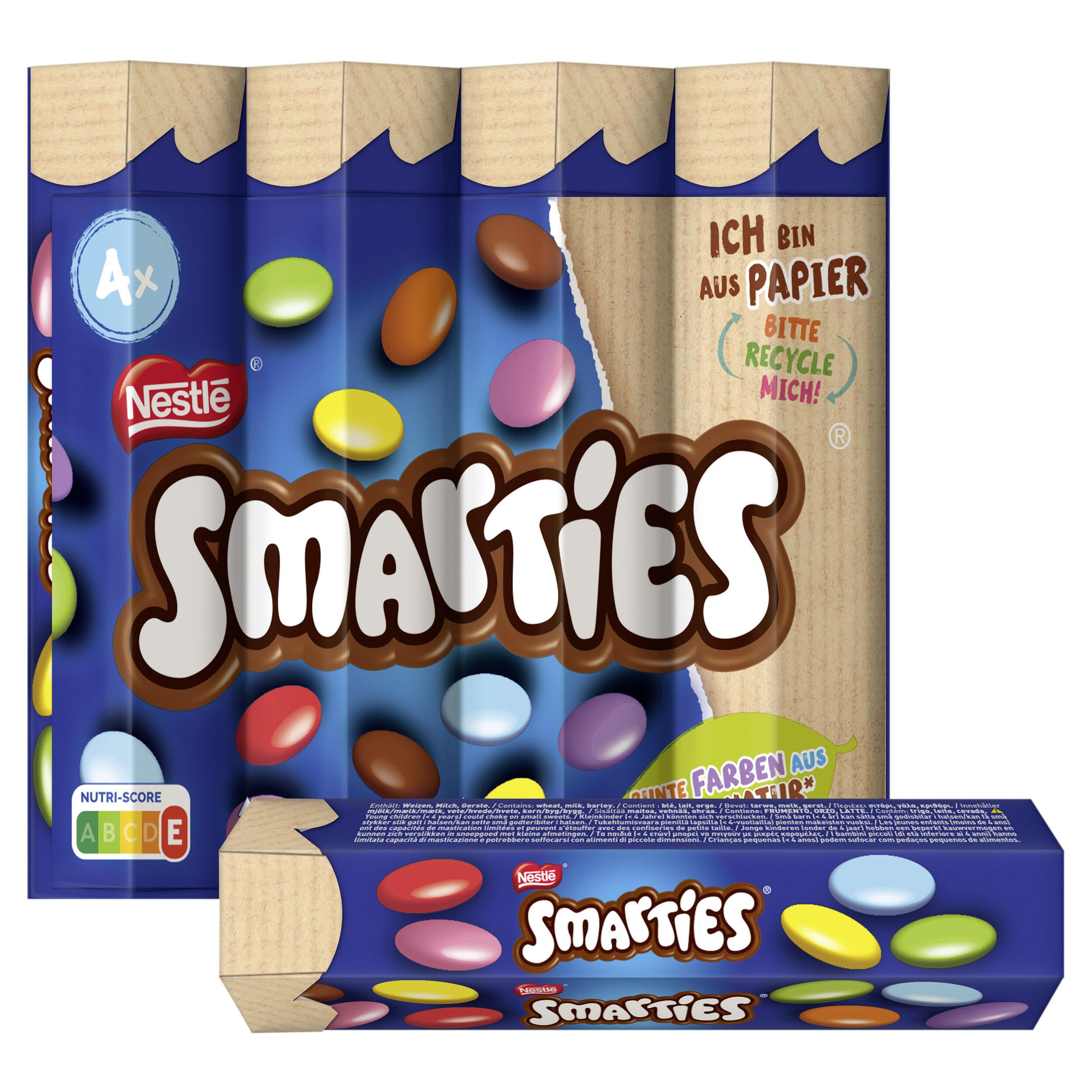 Nestlé SMARTIES Multipack, kleine Rolle, bunte Schokolinsen, ideal für Kindergeburtstage, Farben aus der Natur, Hexagonrolle, 1er Pack (1x (4 x 34g))