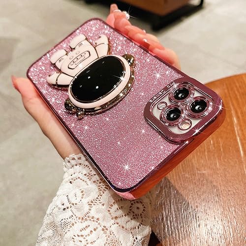 Miniatura 4 de MGQILING Funda compatible con iPhone 11 Pro Max de 65 pulgadas con soporte oculto de astronauta bonita funda de teléfono con purpurina 6D para