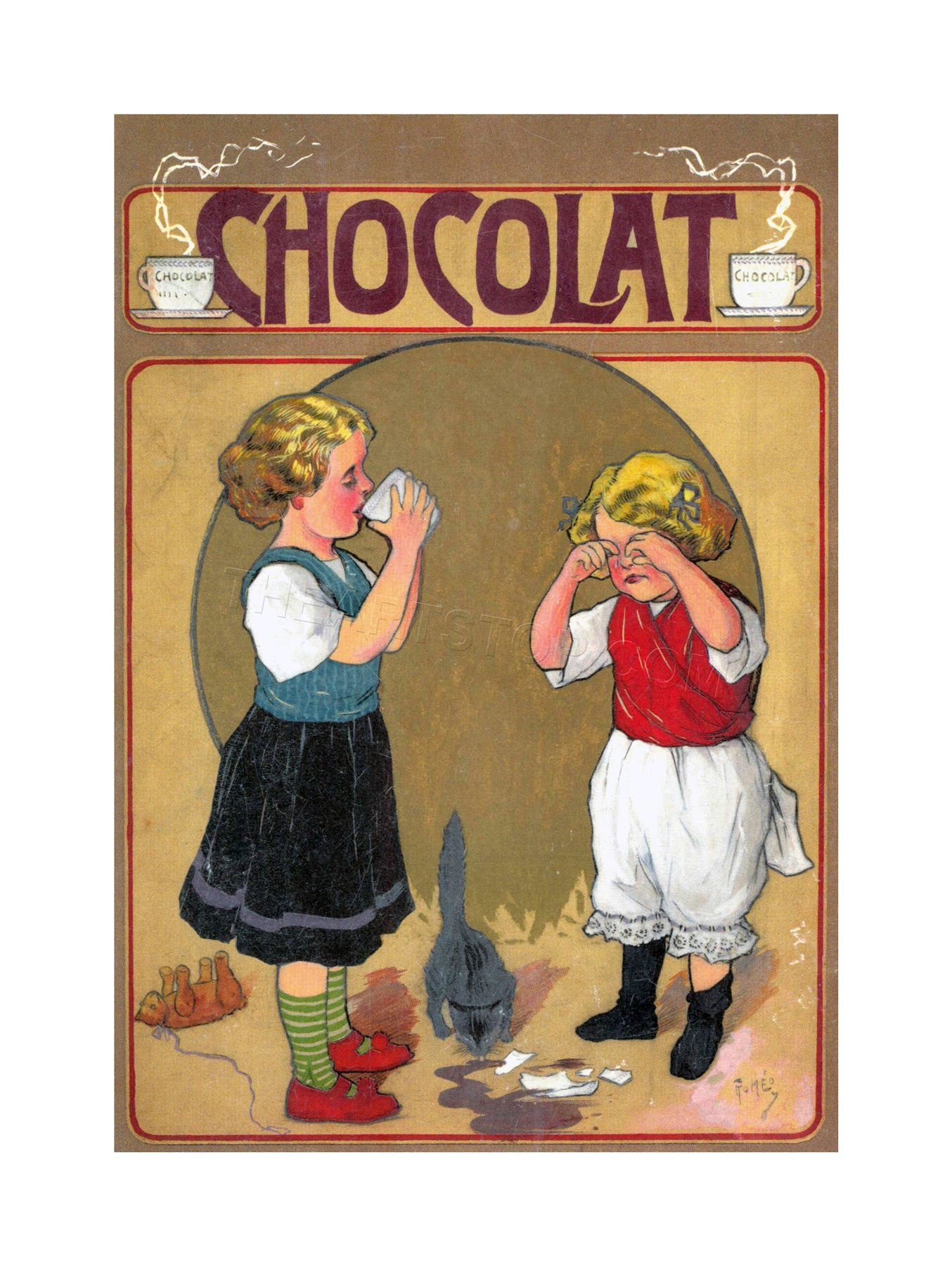 Wee Blue Coo Ad Nouveau Hot Chocolate Cat Cocoa Wall Art Print