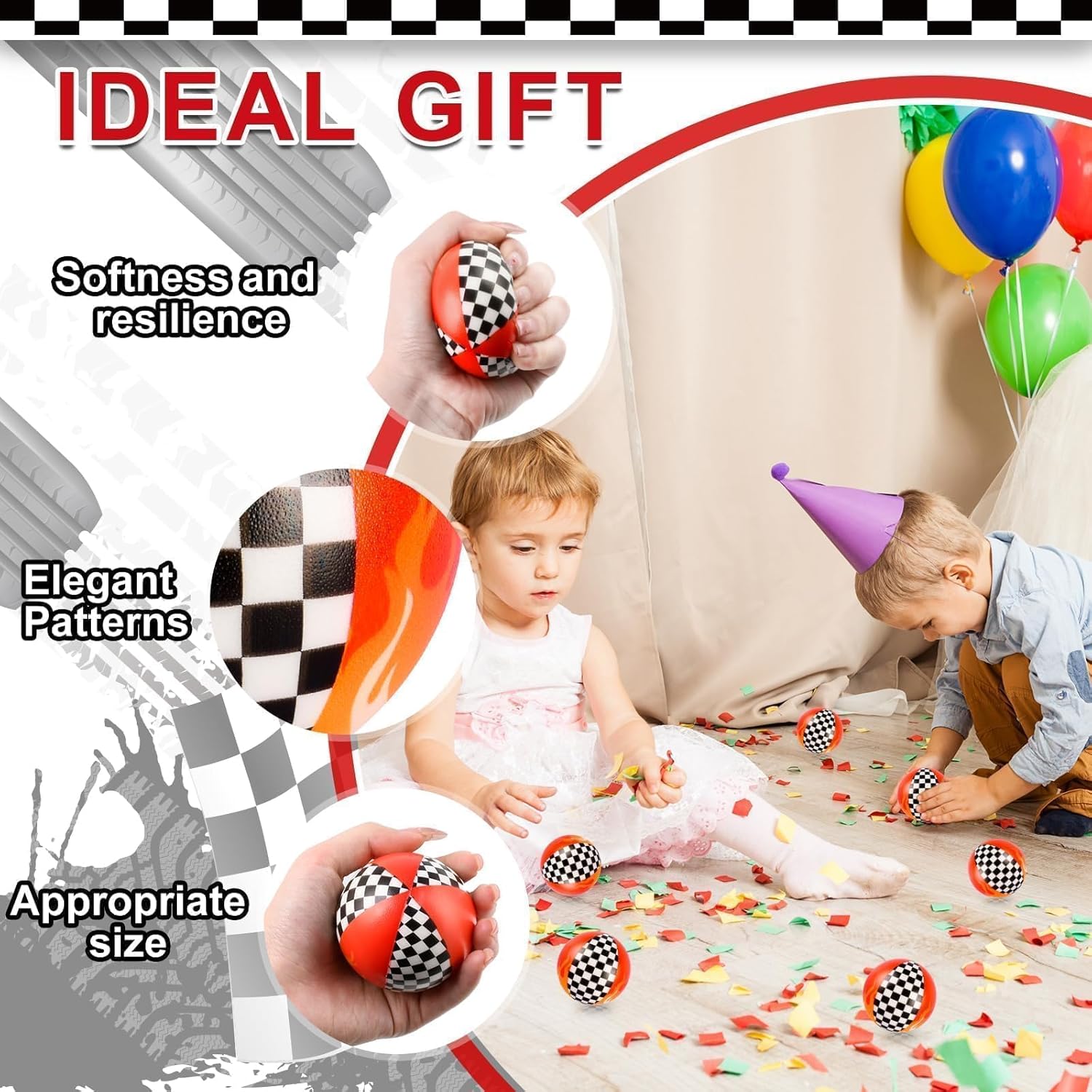 6 PCS Racing Car Stress Balls for Kids Party Favors, 2.48 Inch Anxiety Relief Fidget Sensory Toys, Racing Car Theme Squeeze Toys Bulk for Birthday Goodie Bags, Carnival Gifts & Classroom Prizes