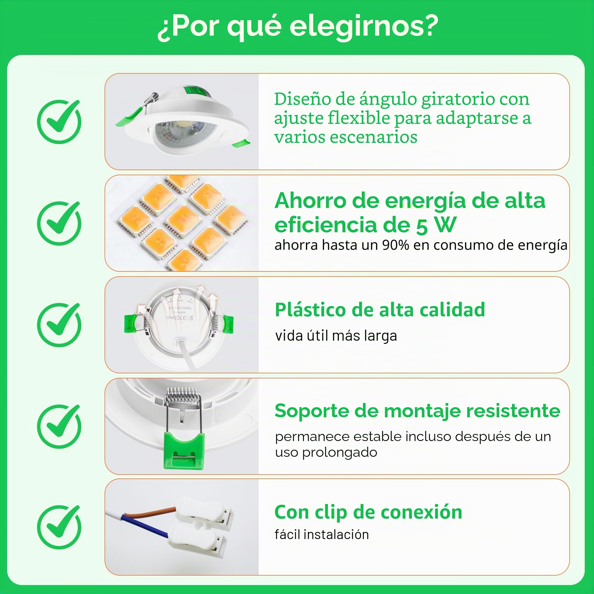 Downlight LED Techo Empotrable Rotable 230V, 5W 500LM Focos LED Interior Techo Blanco Cálido Blanco Neutro Blanca Frío, IP44 Ojos de Buey Extraplano, Corte 68-80mm, Blanco 6 Pack