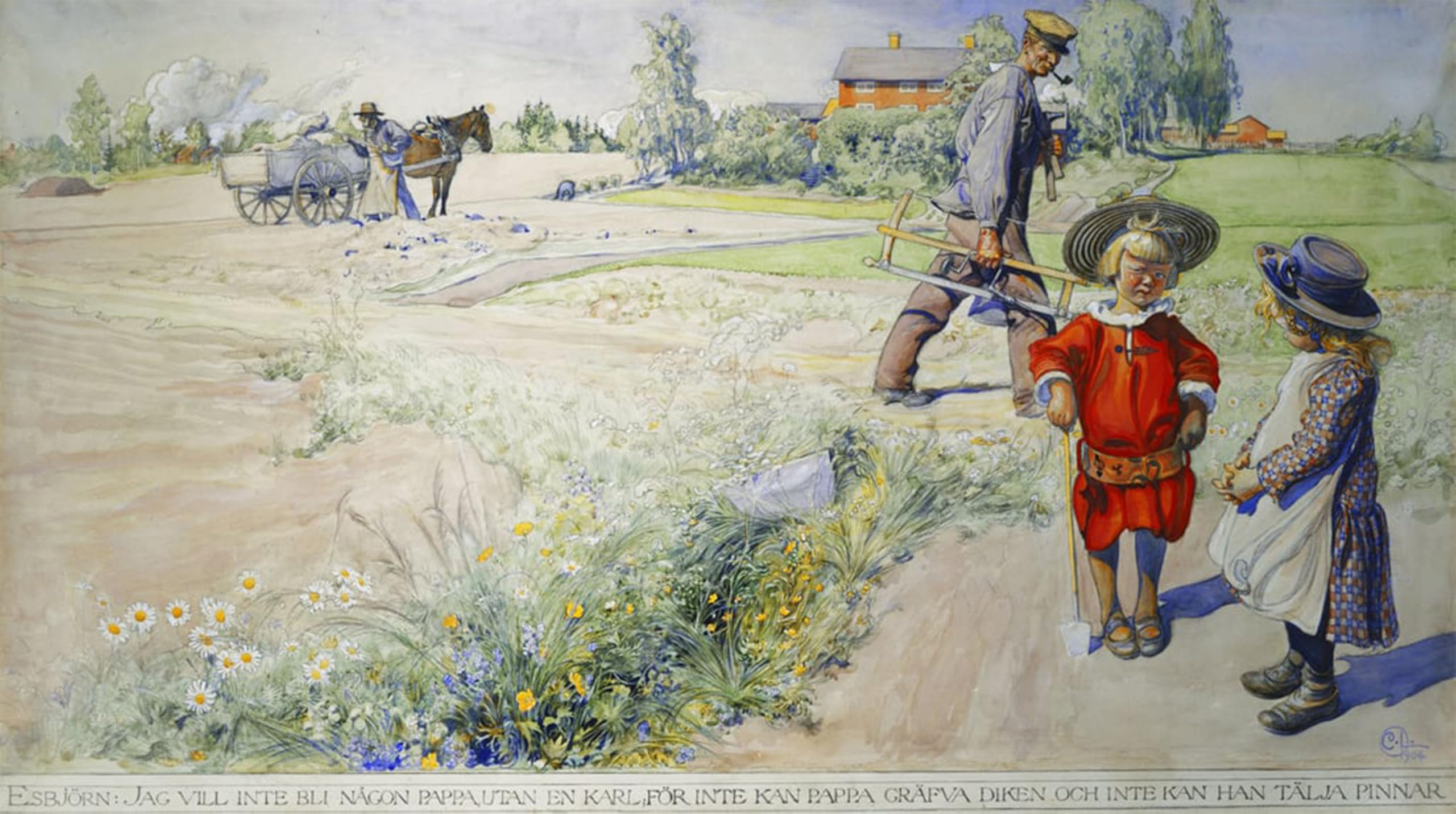 ARTXLXXBN Famous Art Print Poster Vintage Wall Art Esbjorn and the peasant girl esbjorn och bondflickan, by Carl Larsson Canvas Art Poster for Home Decor 60x90cm