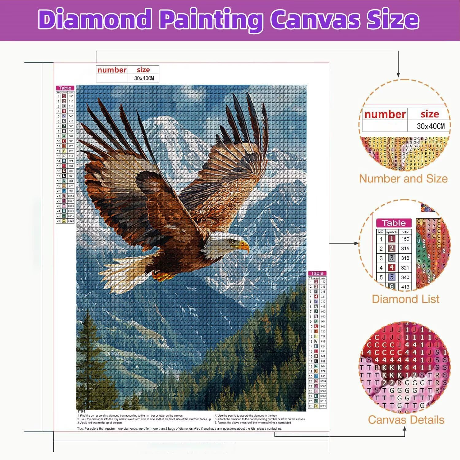 5D Diamond Painting Kit Vista dell' aquila, Pittura Diamante 80x110cm d-495 | Diamond Painting, Pittura Diamante per Adulti e Bambini, Kit DIY Punto Croce per Decorazione Murale la casa - Regalo