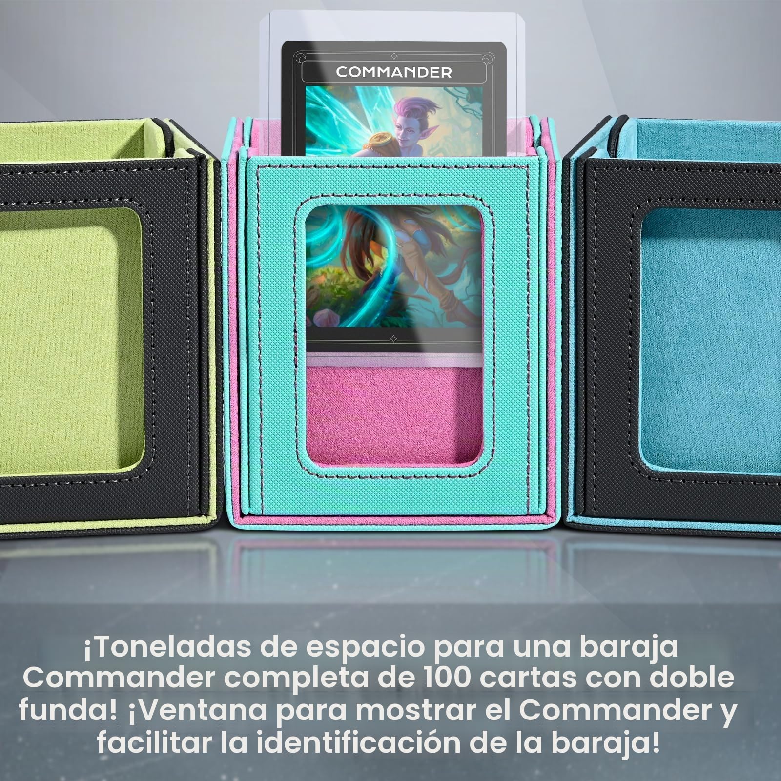 ZLCA Caja de baraja de más de 120 cartas para exhibición de comandante (gris y azul)