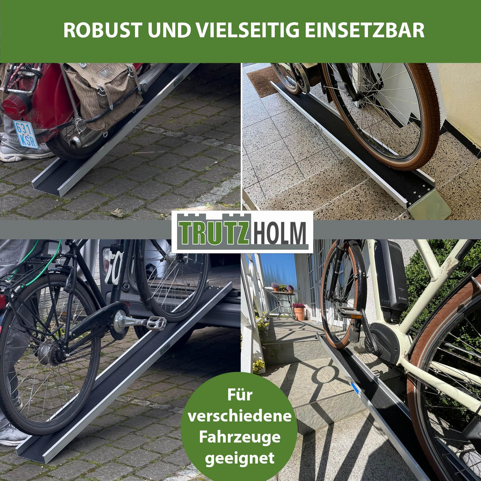 TRUTZHOLM 1x Auffahrschiene Alu Gesamtlänge 194 cm Traglast 50 kg Lauffläche mit Anti-Rutsch Beschichtung Verladeschiene für E-Bike Fahrrad Pedelec Treppenrampe Fahrradrampe Auffahrrampe Fahrrad