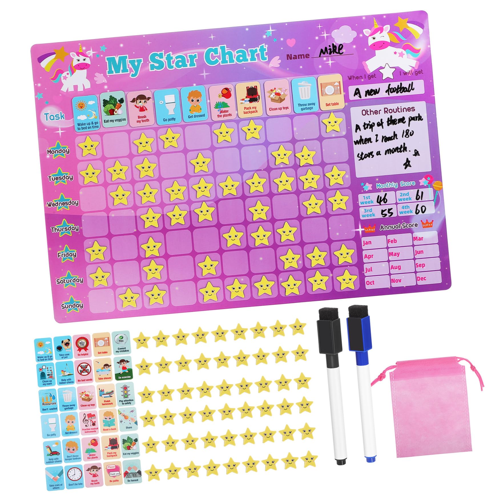 Tabla de Recompensas 1 Juego Plástico Magnética para Hábitos | Decoracion Colegio, Superficie Escribible, Incluye Bolígrafos y Pegatinas de Recompensa