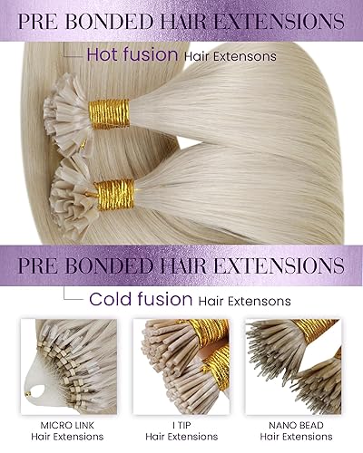 Miniatura 7 de LaaVoo Extensiones de cabello humano con punta en U, extensiones de cabello humano rubio platino, punta K, extensiones de cabello humano real, rubio