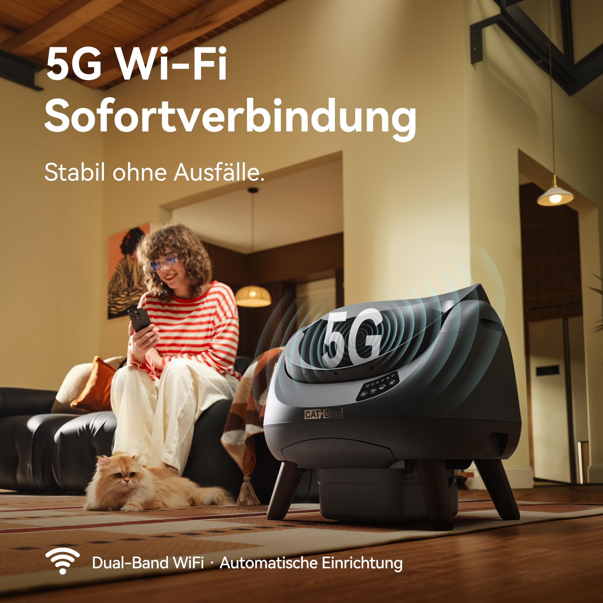 CATLINK Selbstreinigende Katzentoilette, Katzenklo XXL mit offenem Top-Design, 5 GHz WLAN, 12L Großvolumen, Für alle Streuarten, Ideal für Mehrkatzenhaushalte(Grau)