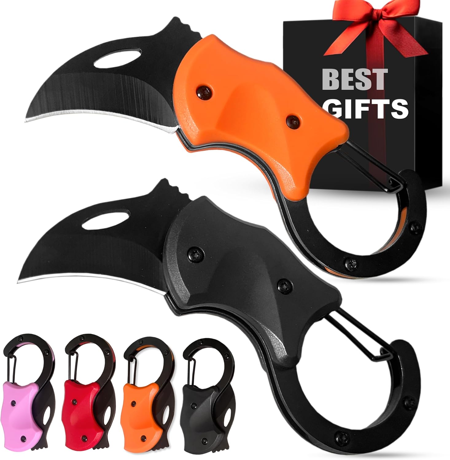 2 Pack Small Pocket Knife Gifts for Men, Birthday & Christmas Gift for Dad, EDC Folding Camping Knife Box Cutter Stocking Stuffers Gifts Idea for Boyfriend Husband Him Women (Black&Orange)