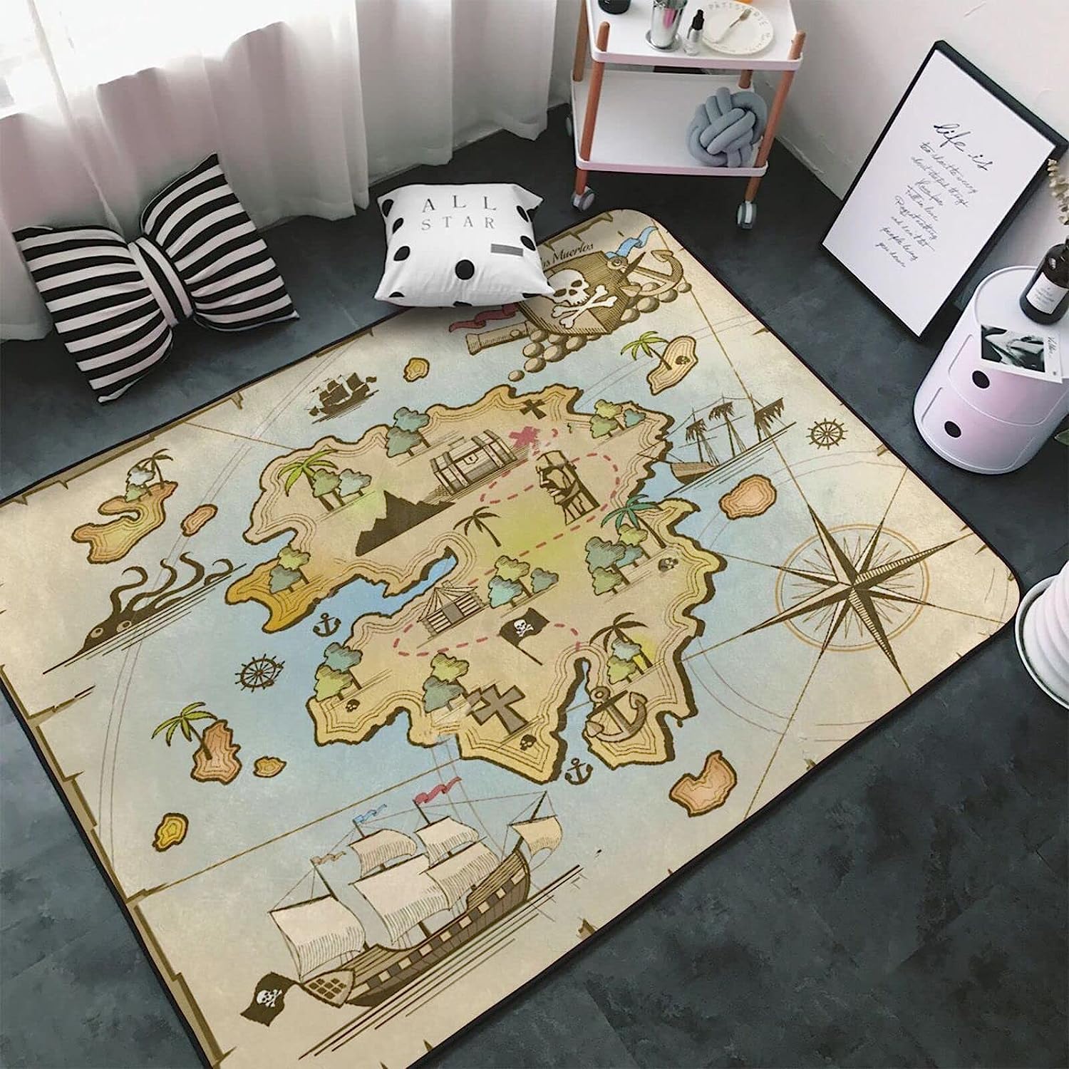 Tapis antidérapants en flanelle 3D grand tapis de zone décoratif océan