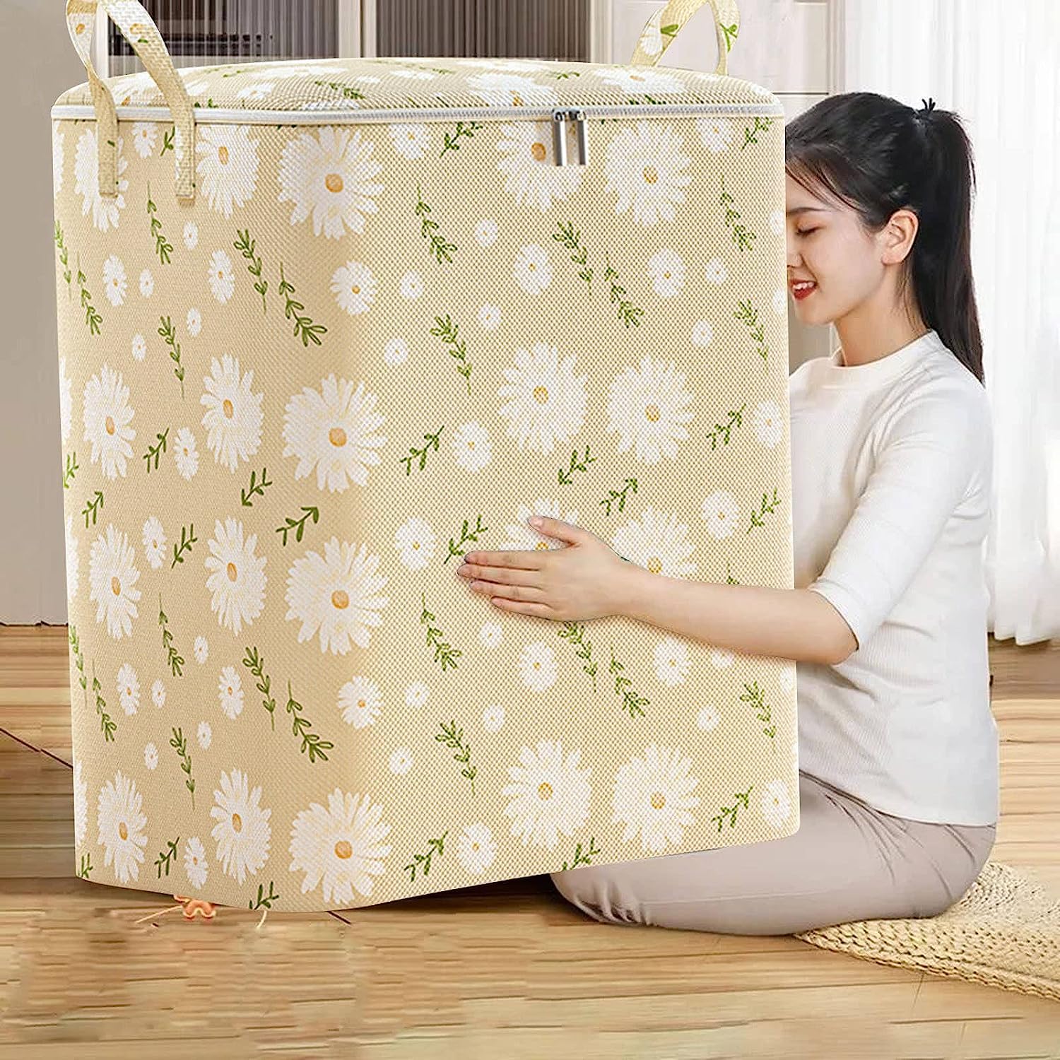 Bolsas Almacenaje Ropa Bolsa De Almacenamiento Para Ropa, Armario, Caja De Almacenamiento, Bolsa De Almacenamiento Portátil, Doble Cremallera Con Asa Organizador Armario Para Edredones(Yellow,38L)