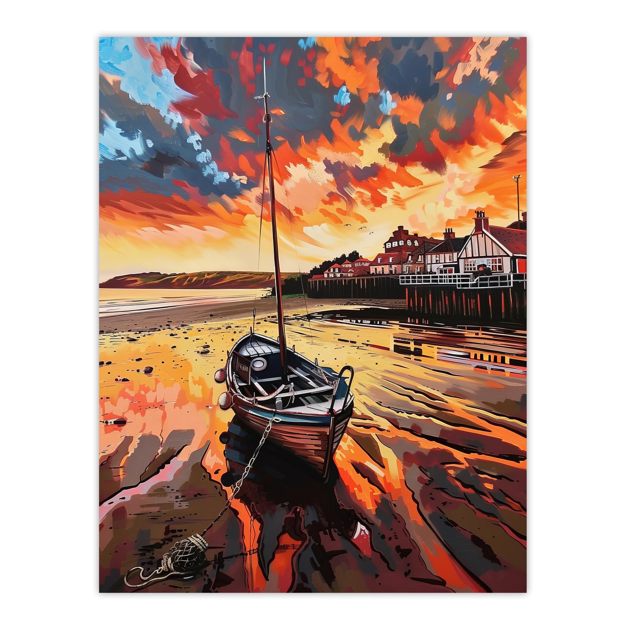 Artery8 Fishing Boat Atmospheric Clouds Sunset Saltburn Living Room Extra Large XL Wall Art Poster Print