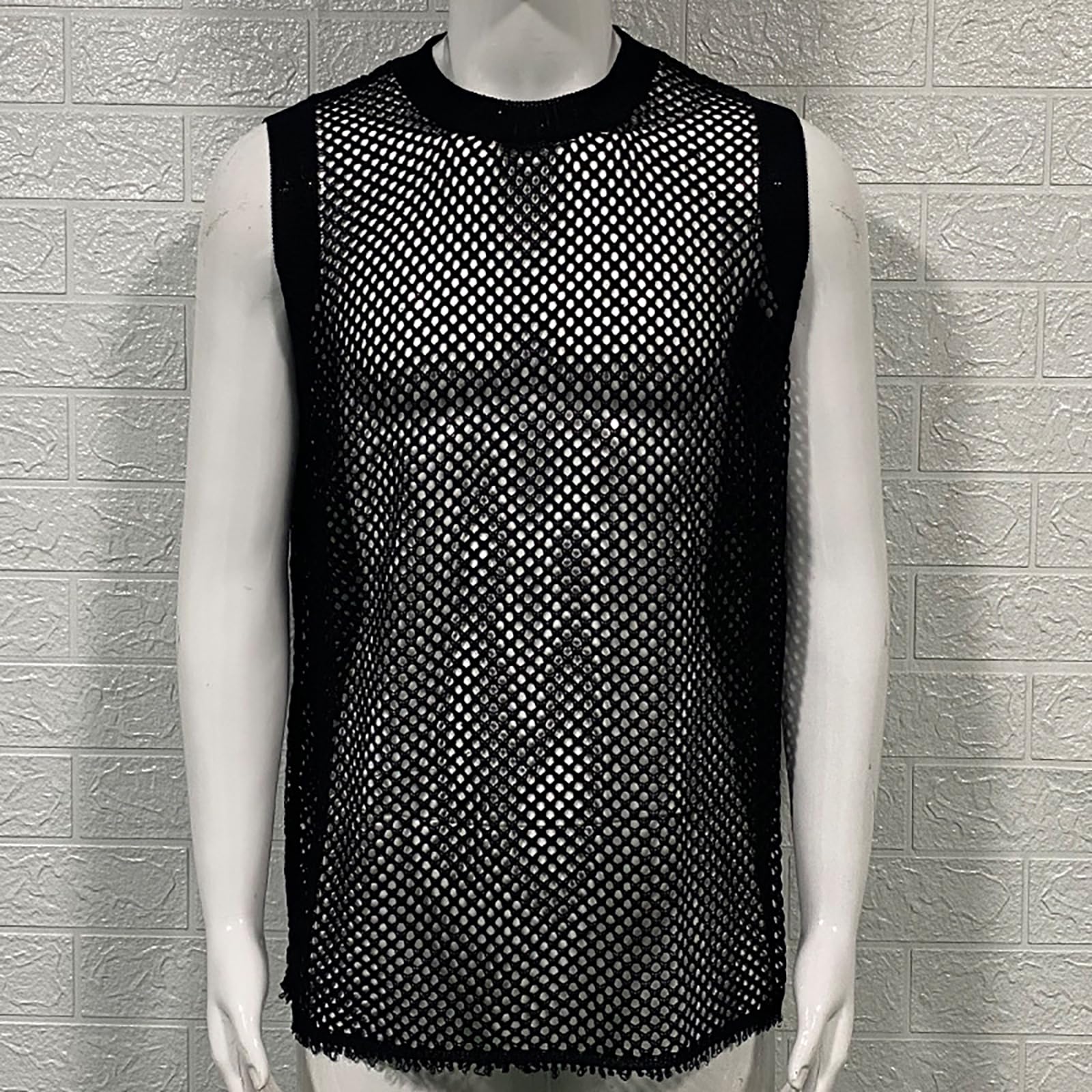 Generisch Herren Rundhalsausschnitt Ärmellose Hohlstrickweste Sommermode Durchsichtige Häkel-Tanktops