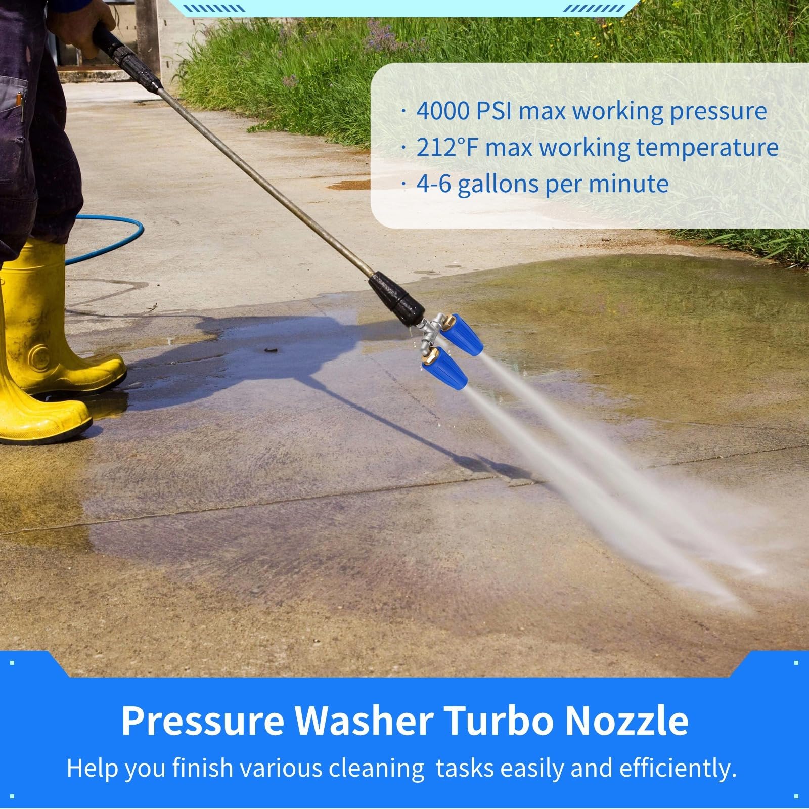 Ugello turbo per idropulitrice, doppia punta girevole a 360° con attacco rapido da 1/4, design antiruggine con orifizio 2.0, 4000 psi 4-6 Gpm, adatto per auto, prati, uso esterno