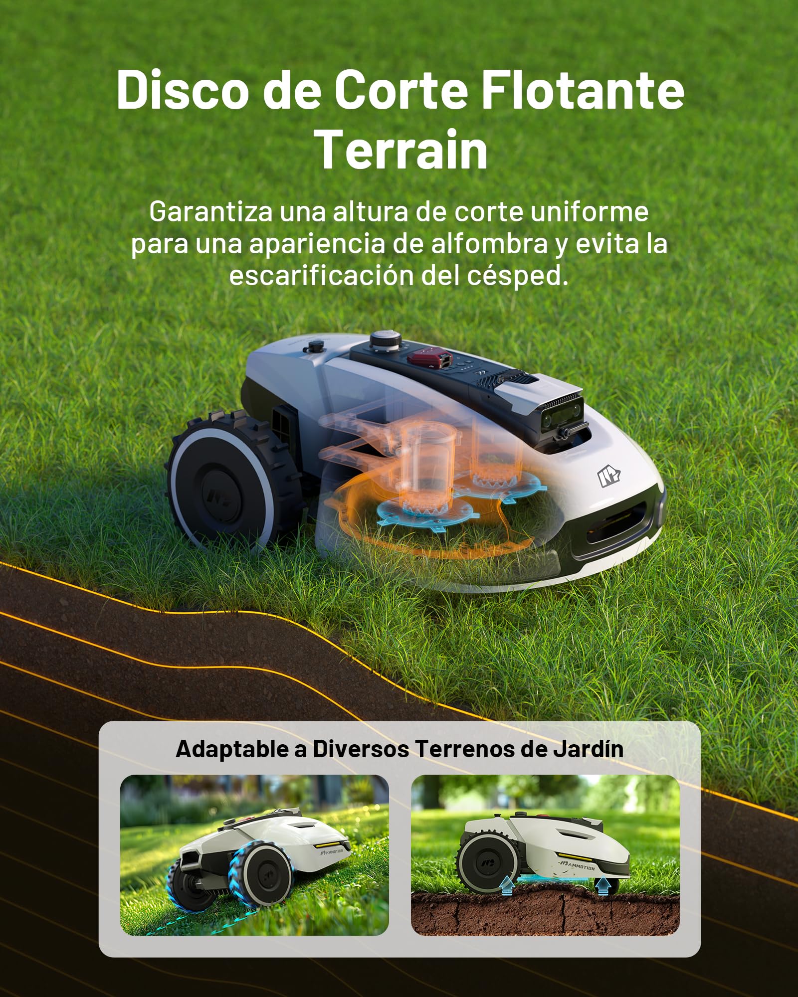 MAMMOTION YUKA 2000 Robot Cortacésped sin Cable Perimetral, Recomendado 2000m², MAX. 2400m², UltraSense AI Vision Auto-Mapeo, 45% Inclinación, Altura Corte 20-90mm Anchura Corte 320mm, con Módulo 4G
