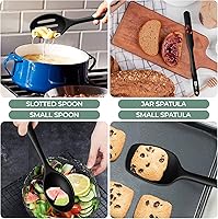 Vista 2 de Hello High - Juego de espátulas pequeñas negras de 5 piezas - Espátulas cortas de silicona compactas para hornear, cocinar y raspar tarros