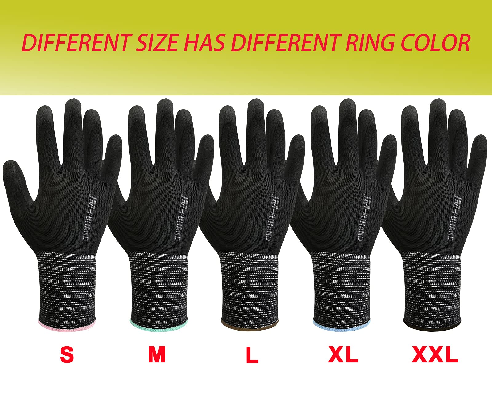 Guantes de trabajo de seguridad con revestimiento de poliuretano ultrafino (PU), 12 pares, para trabajo de precisión, para hombres y mujeres, ideales para trabajo ligero (grande, negro)