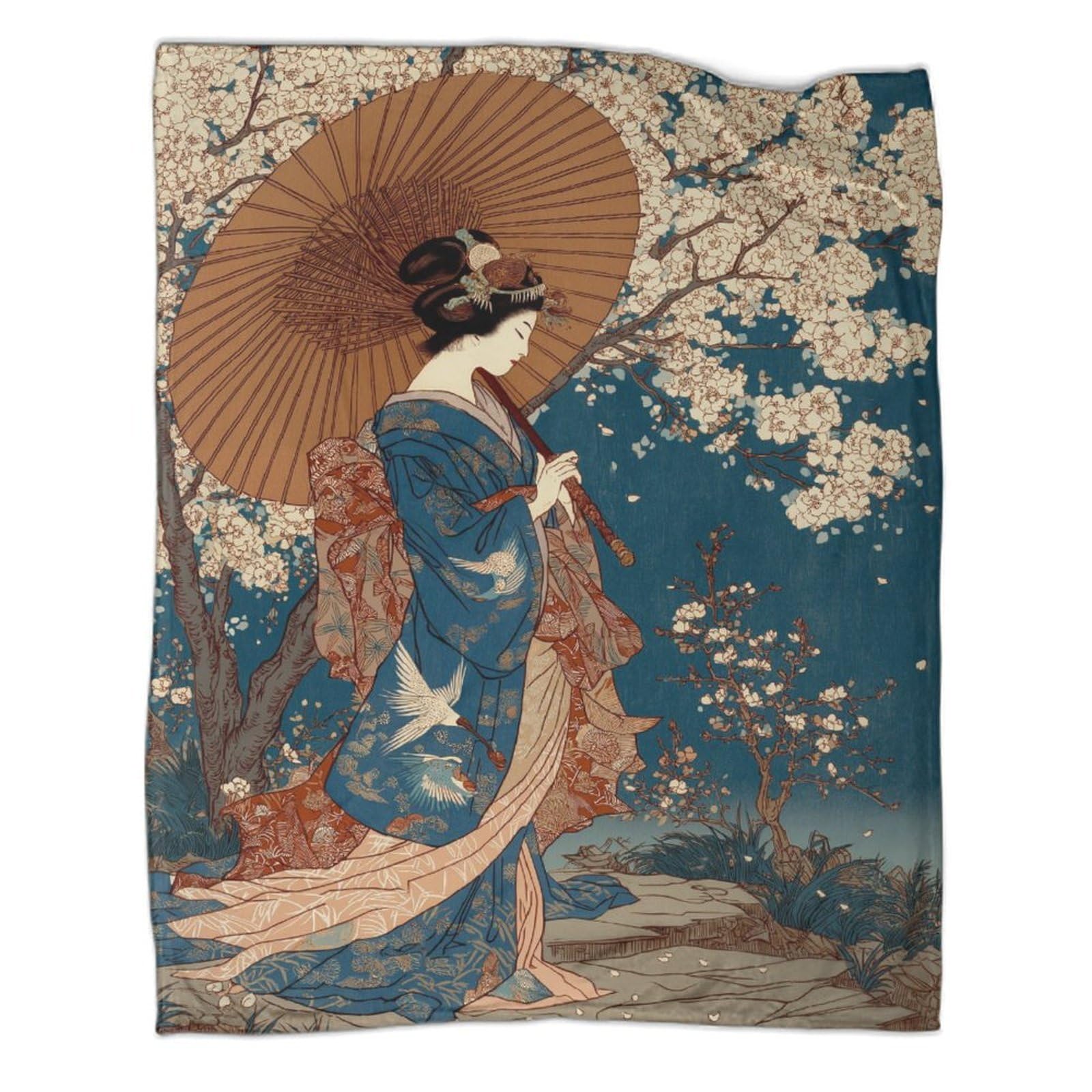 kaiyun Geisha, Cherry Blossoms in Bloom Home Use Bedding 3D Digital Printed Plush Bed Blanket Sofa Throws 60x80inch(150x200cm)