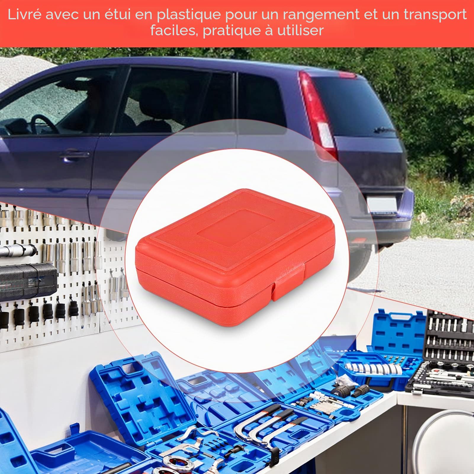 Lot de 8 adaptateurs de convertisseur de douilles à chocs 1/4" 3/8" 1/2" 3/4" 1" avec un boîtier en plastique rouge