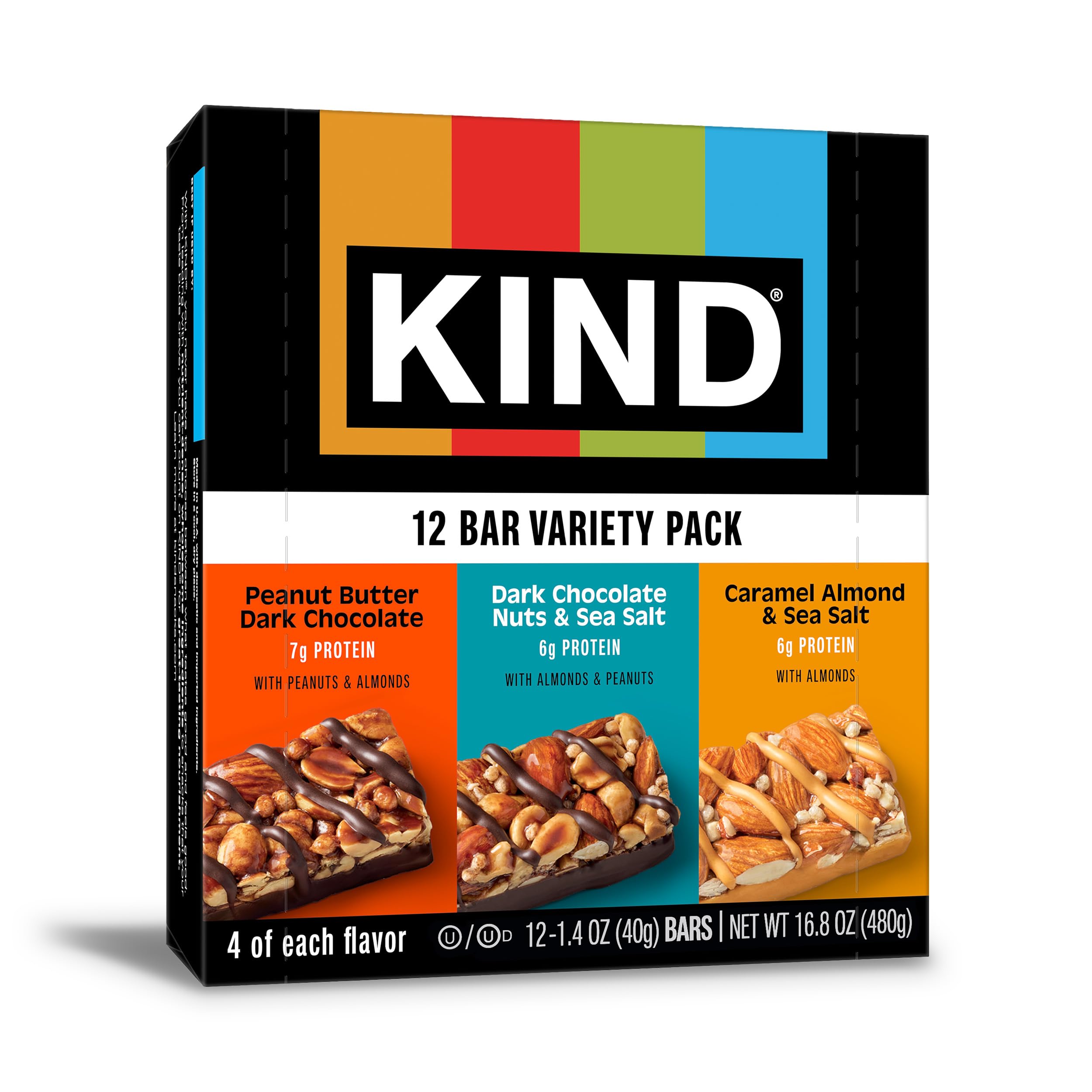 Sponsored Ad - KIND Nut Bars, Variety Pack, Dark Chocolate Nuts & Sea Salt, Peanut Butter Dark Chocolate, and Caramel Almond Sea Salt, Gluten Free, Low Sugar, 5-7g Protein, 12 Count